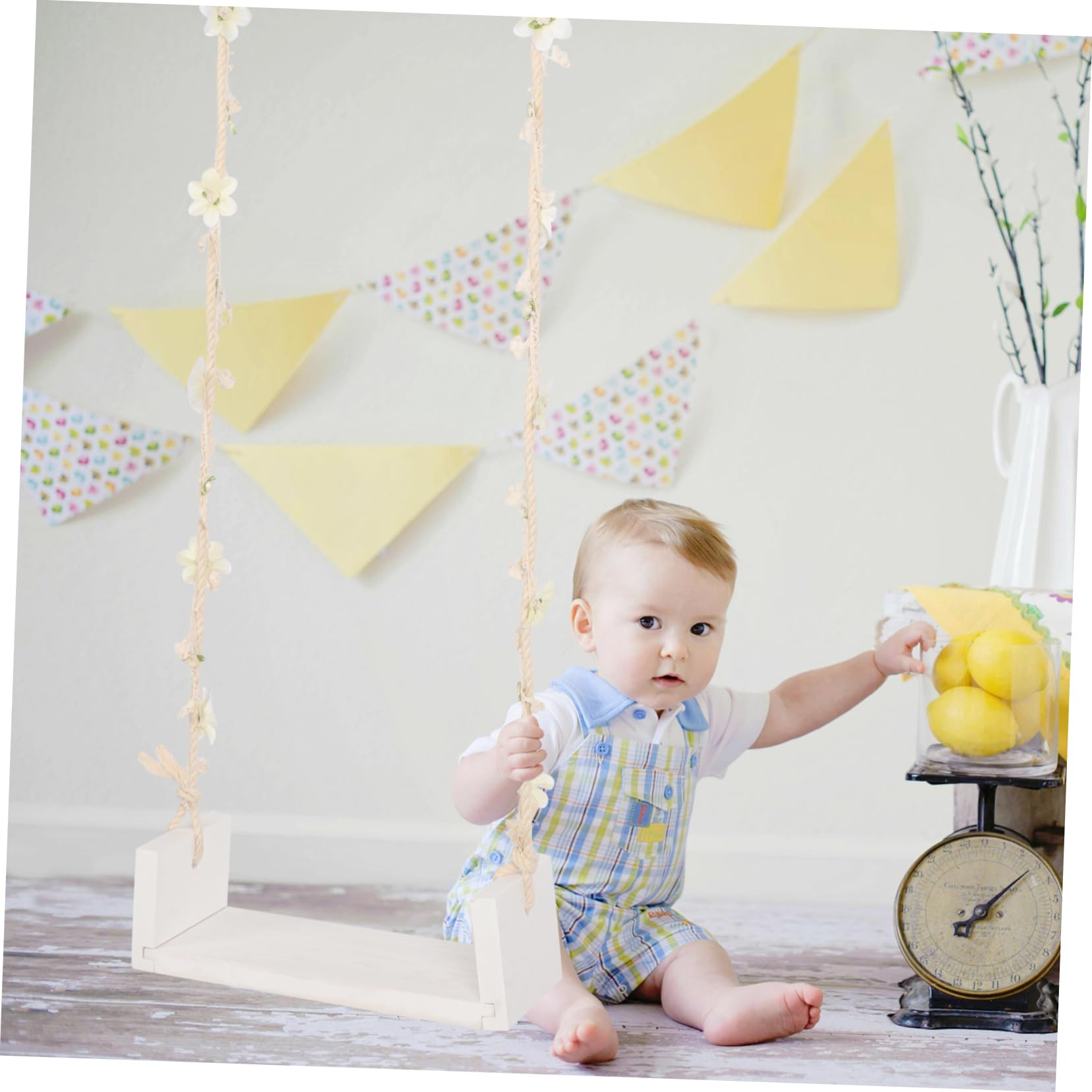 BESPORTBLE Altalena Fotografia Ragazzo Ragazza in Legno Decorazioni Floreali, Oggetti Di Scena Per Ragazzo Ragazza Per Servizio Fotografico e Arredamento Casa, Accessorio Duraturo Per Foto Neonatale