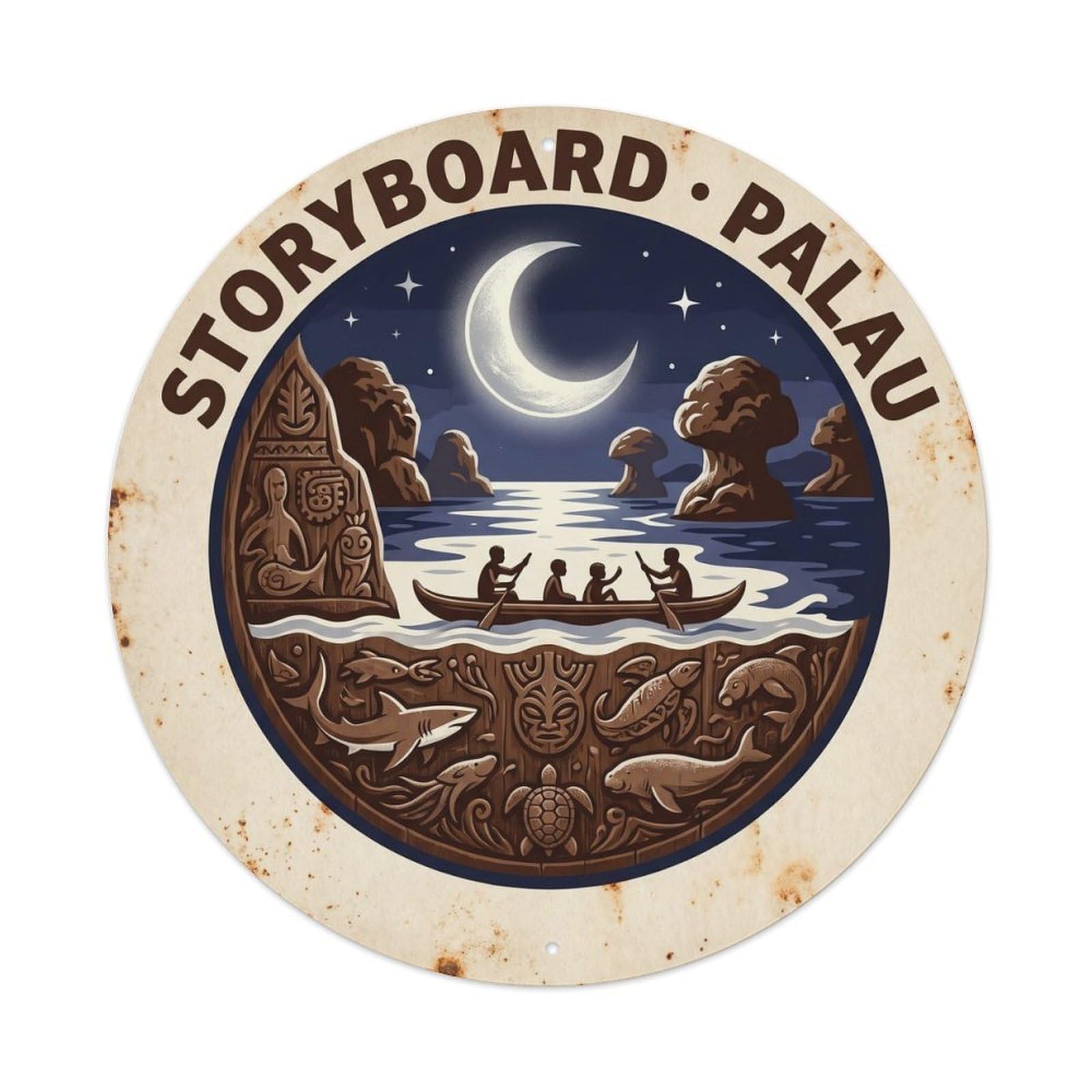 Olyhtr 8X8inch Classic Style Palau Storyboard Moonlight Silver Vintage Rock Metal Tin Sign
