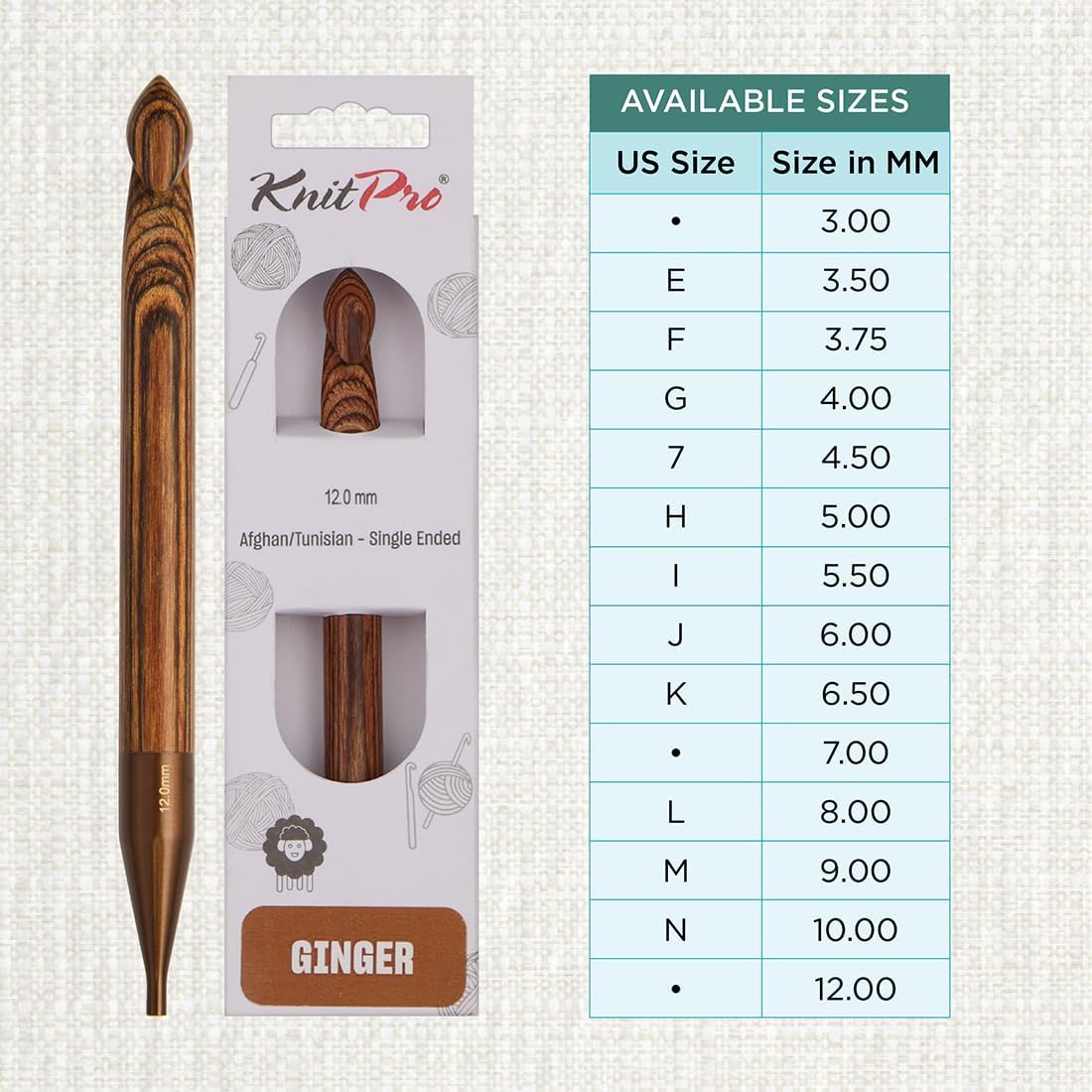 KnitPro Ginger Afghan/Tunisian Crochet Hook | 12mm