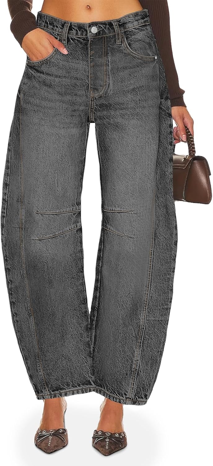 PLNOTME Women's Baggy Boyfriend Jeans Vintage Wide Leg Mid Rise Barrel Denim Ankle Pants - Image 2