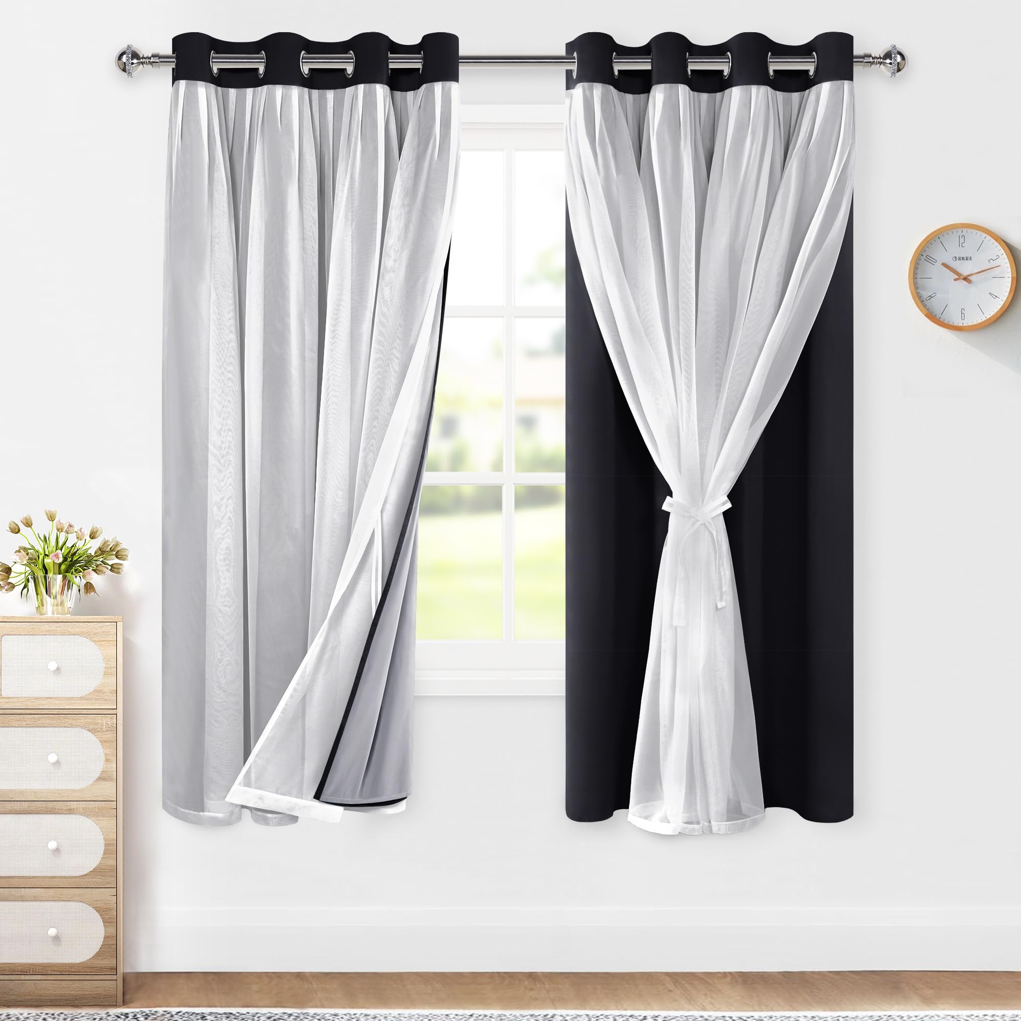 Rideaux occultants à isolation thermique et double couche pour chambre XWZO