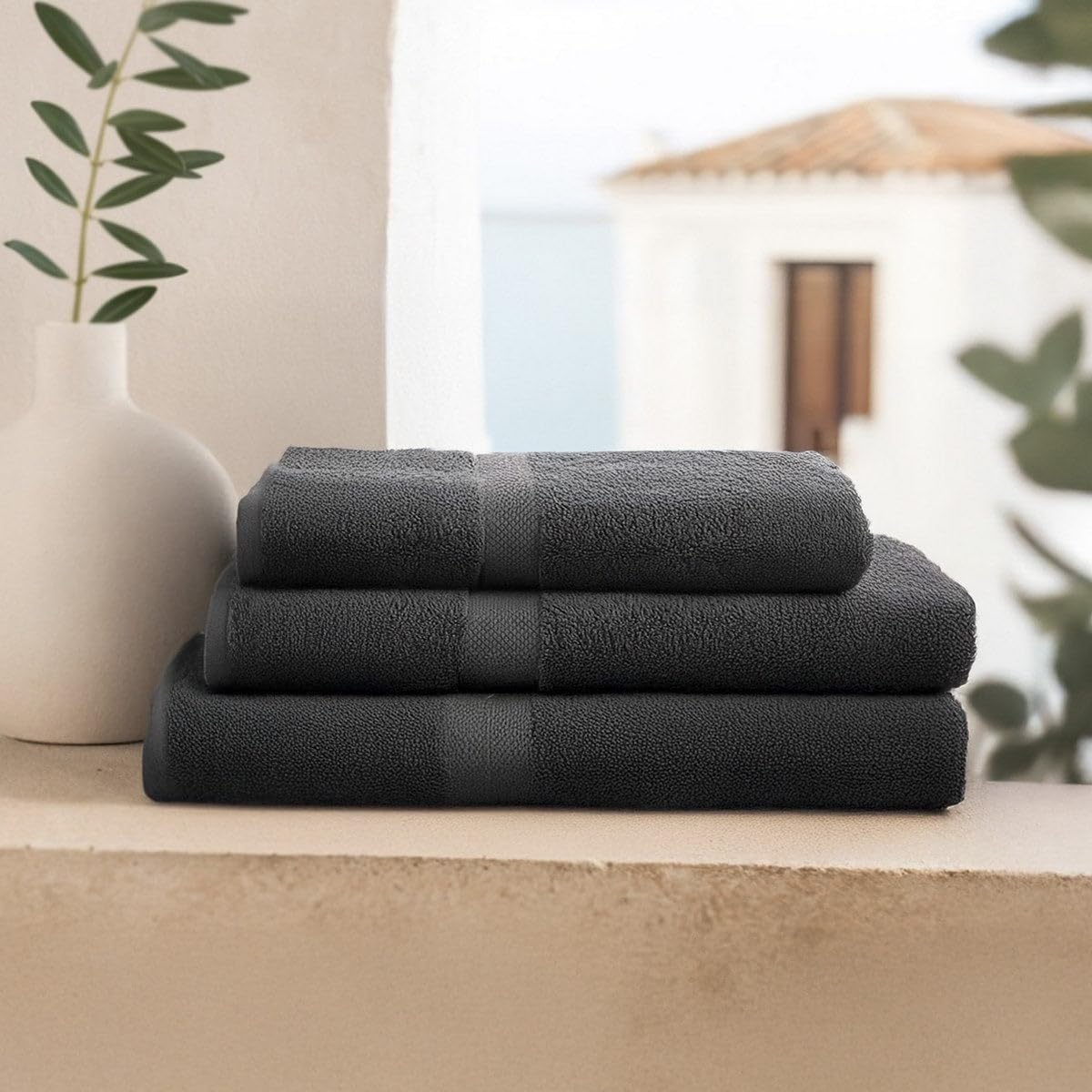 Juego de 6 Toallas Ducha Grandes Gris Oscuro 100% algodón de 150x100 cm | Tejido suave de gran gramaje con alta absorción. Aptas para lavadora, de uso diario.