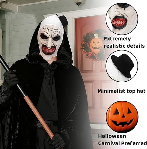 Miniatura 3 de Halloween Art - Máscara de payaso, disfraz de asesino de terror, máscara de silicona blanca de cara completa