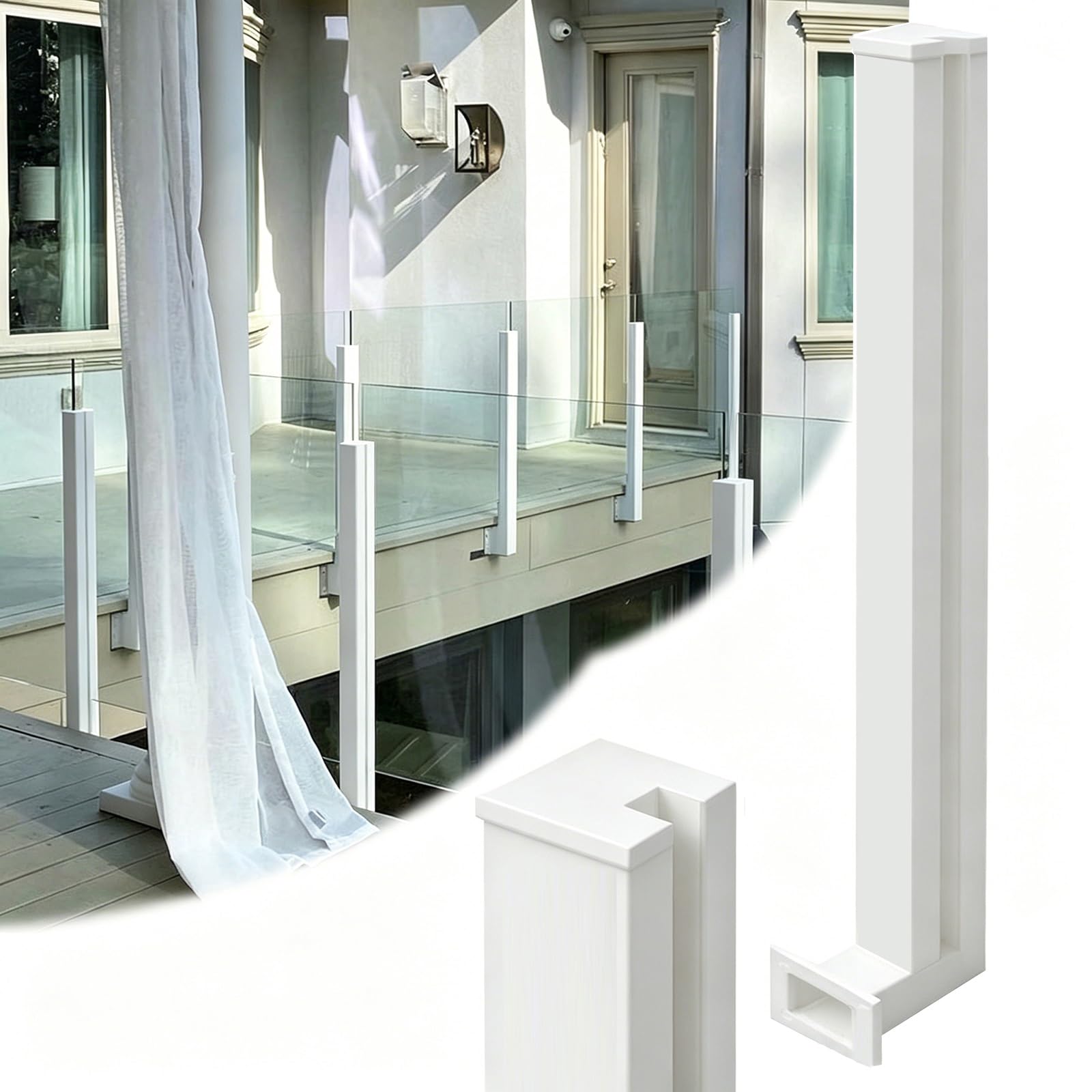 ZAQYCM Deck Balcony Side Mount Glass Balustrade Posts White - Stainless Steel Square Glass Fence Railing Panel Clamps, Stairway/Patio/Hallway Loft/Outside Steps(Left End Post,85cm/33.5 in)