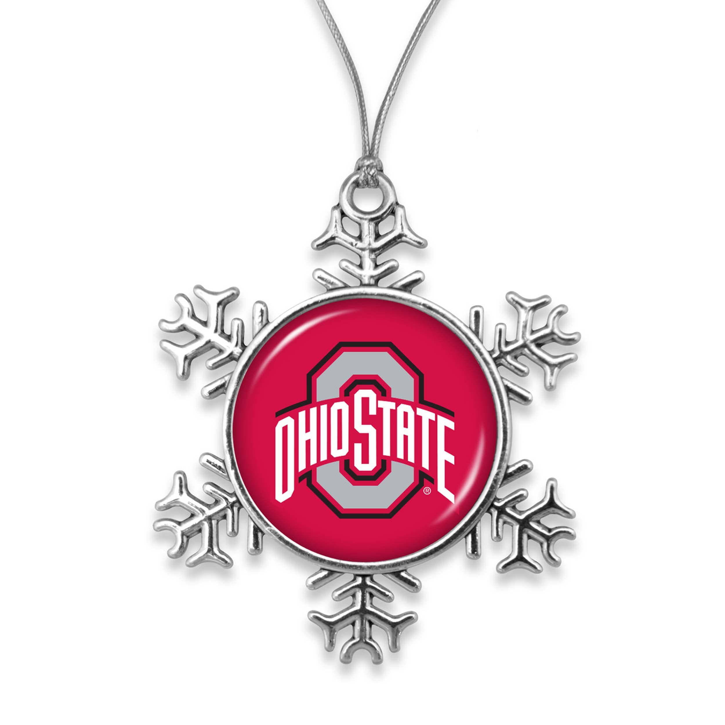 Ohio State Buckeyes Snowflake with Team Logo Silver Metal Christmas Ornament Gift Tree Decoration OSU