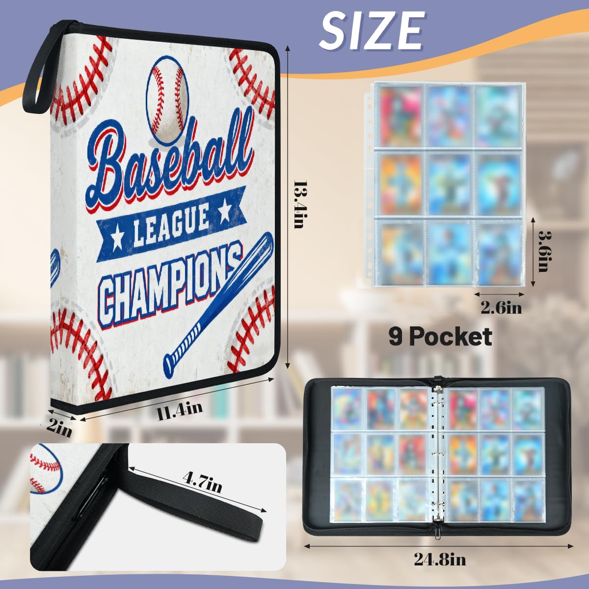 9-kieszeniowy segregator na karty kolekcjonerskie mieści 900 kart z 50 zdejmowanymi dwustronnymi rękawami, album na karty sportowe, kompatybilny z kartami do gier TCG MTG (gry w baseball)
