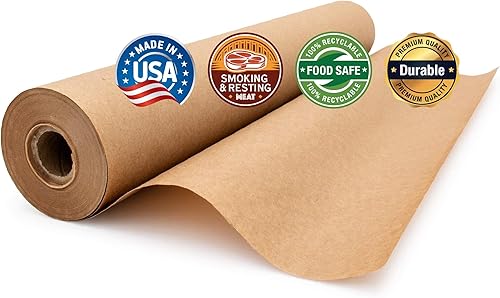 Rollo de papel de carnicero marrón prémium de 17.75 pulgadas x 100 pies, papel kraft de grado alimenticio para ahumar barbacoa, envolver carne,