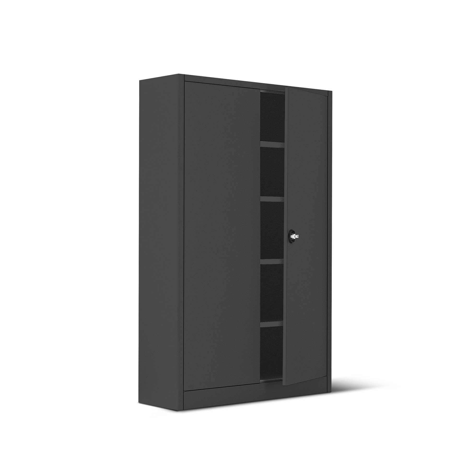 Armadio metallo ad ante battenti e 4 ripiani 100x45x200H robusto ed affidabile, design essenziale per aziende, negozi, uffici (100x45x200, Nero.)