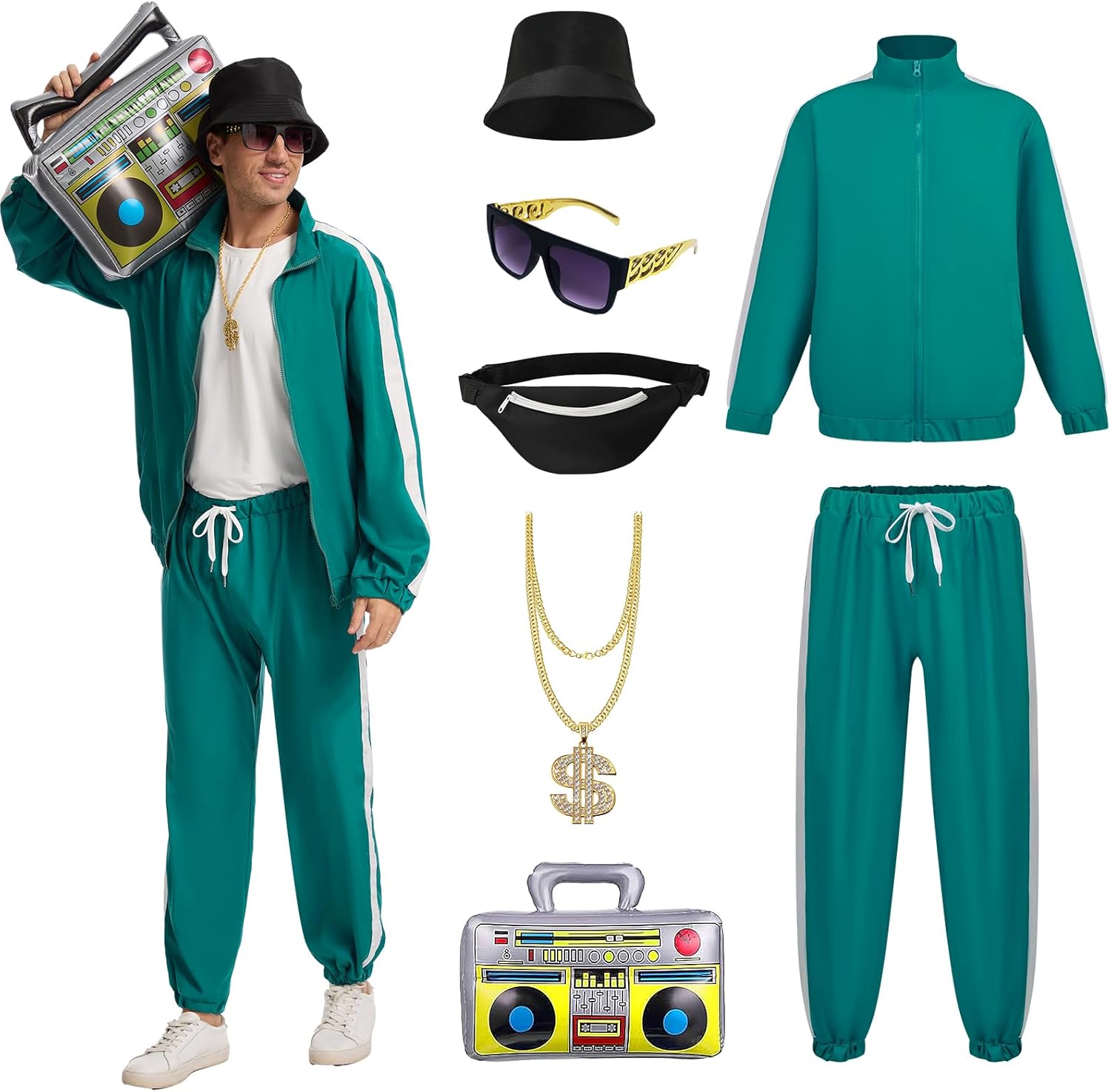 80s Outfit for Men,90s Hip Hop Outfit,Retro Rapper Windbreaker Costume for Disco Party.