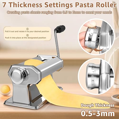 Miniatura 2 de Máquina para hacer pasta, rodillo de pasta con 7 ajustes de grosor y cortador 2 en 1, máquina de pasta de acero inoxidable para espaguetis,