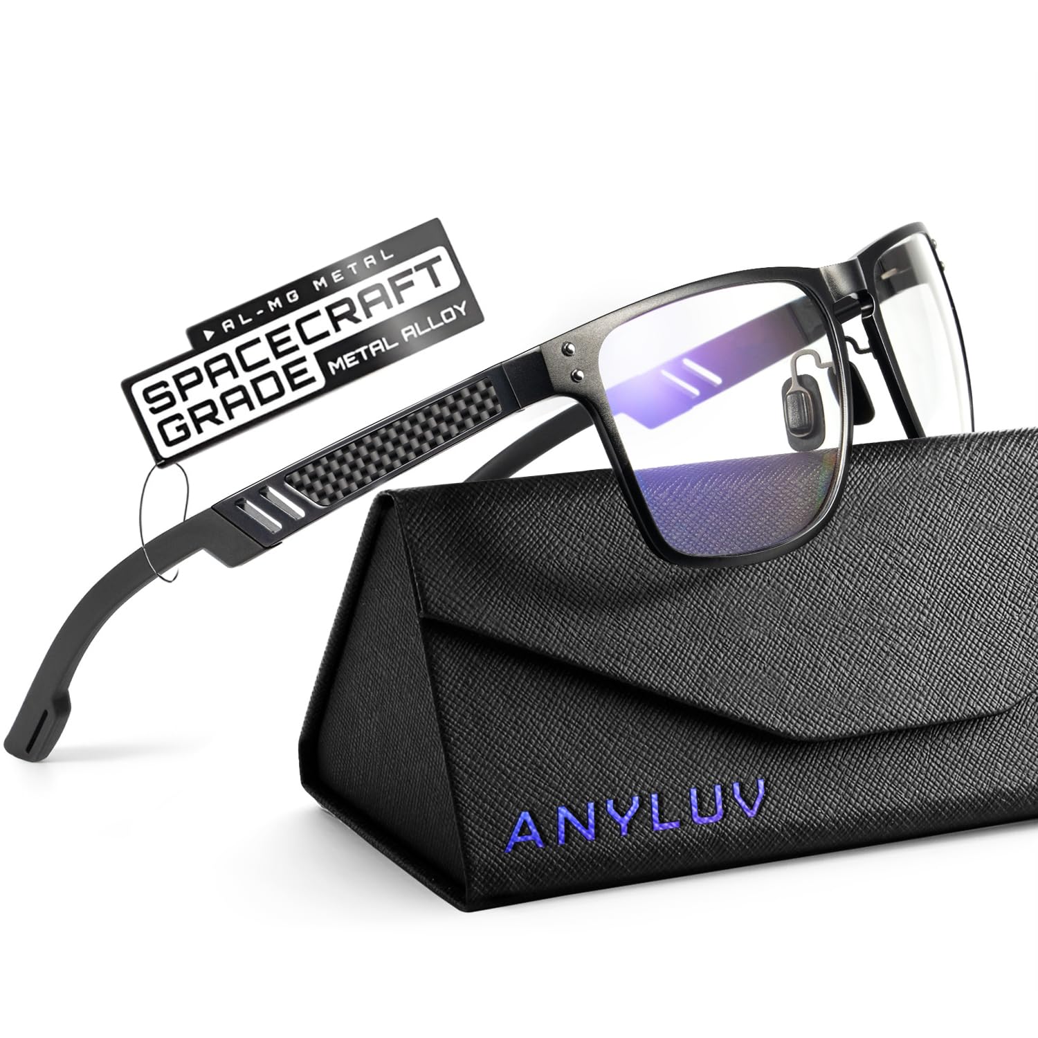 Blue Light Blocking Glasses Men Computer Gaming Glasses Lightweight Al-Mg Metal Anti Eyestrain Eye Protection Pitch Black/Clear Clear 0.0 x