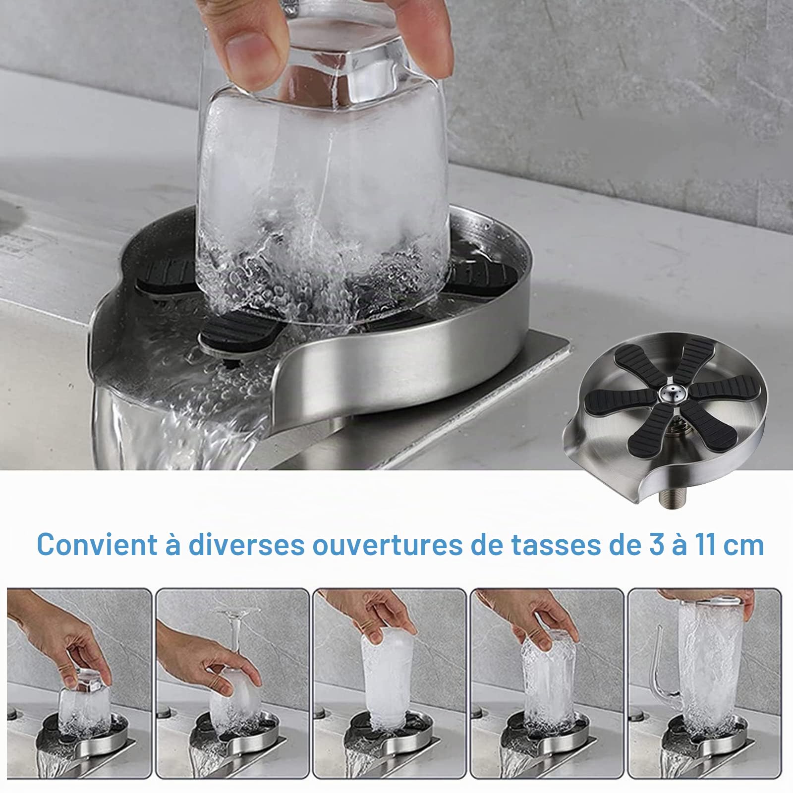 Rinsert de verre, Rinsert de bouteille, rinceur de verre pour évier de cuisine, Accessoires D'évier De Cuisine, Laveuse Automatique De Tasses
