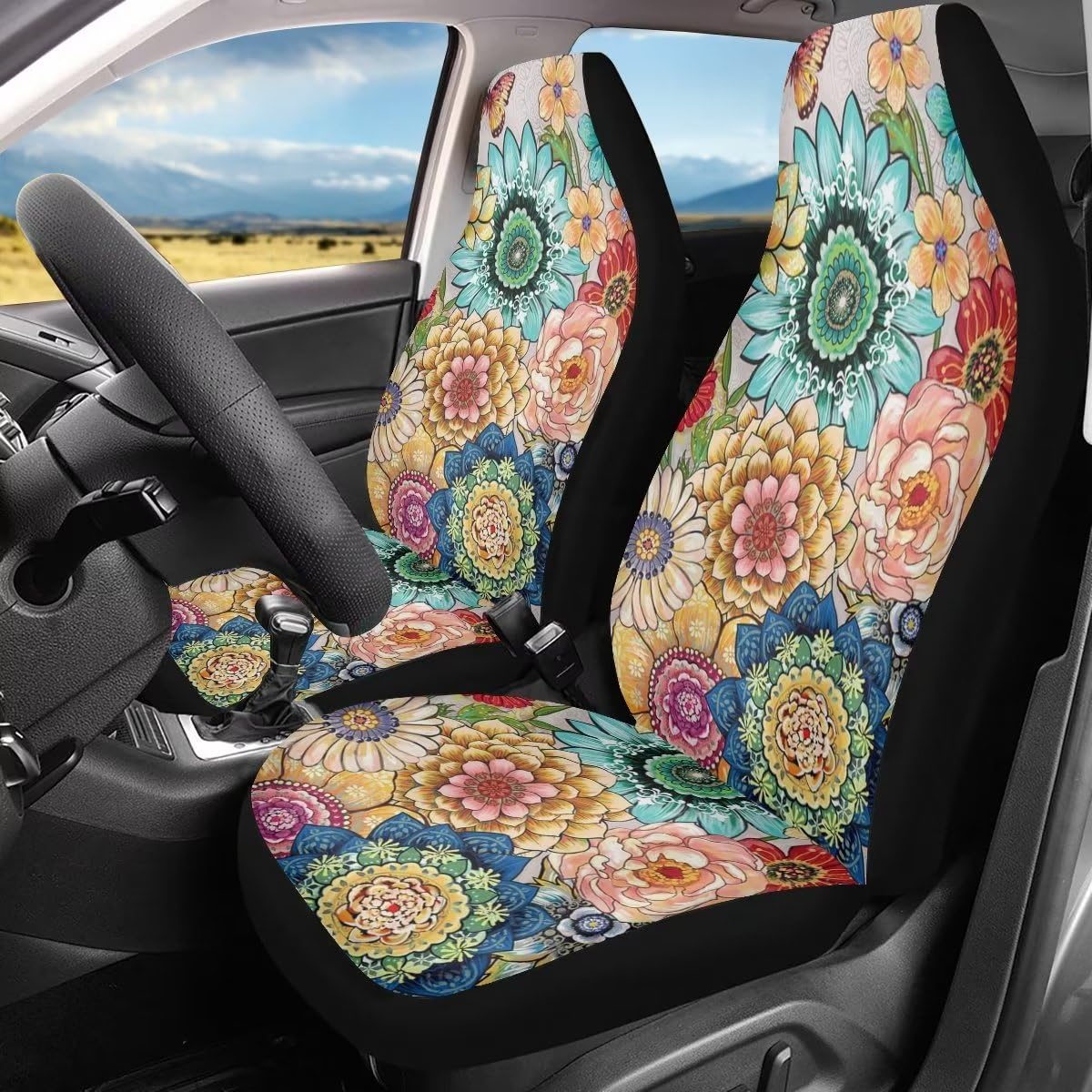 2 Stücke Auto Sitzbezug Goldfarbenes Boho-Mandala- Produktbild-Vorschau 2