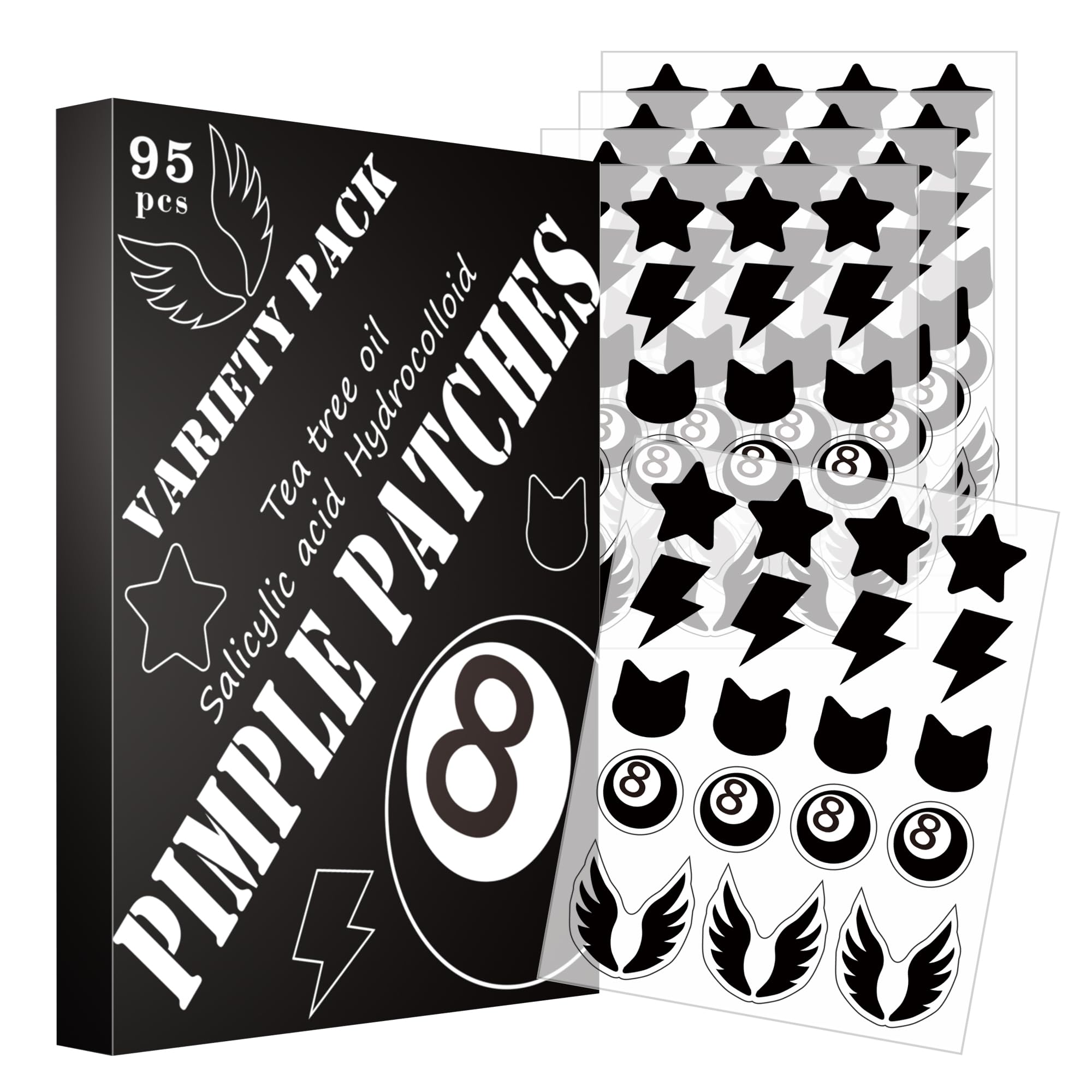 Pimple Patches Acne Patches Pimple Patches for Face Acne Absorbing Cover Patchs Black Star Wing Shaped Salicylic Acid