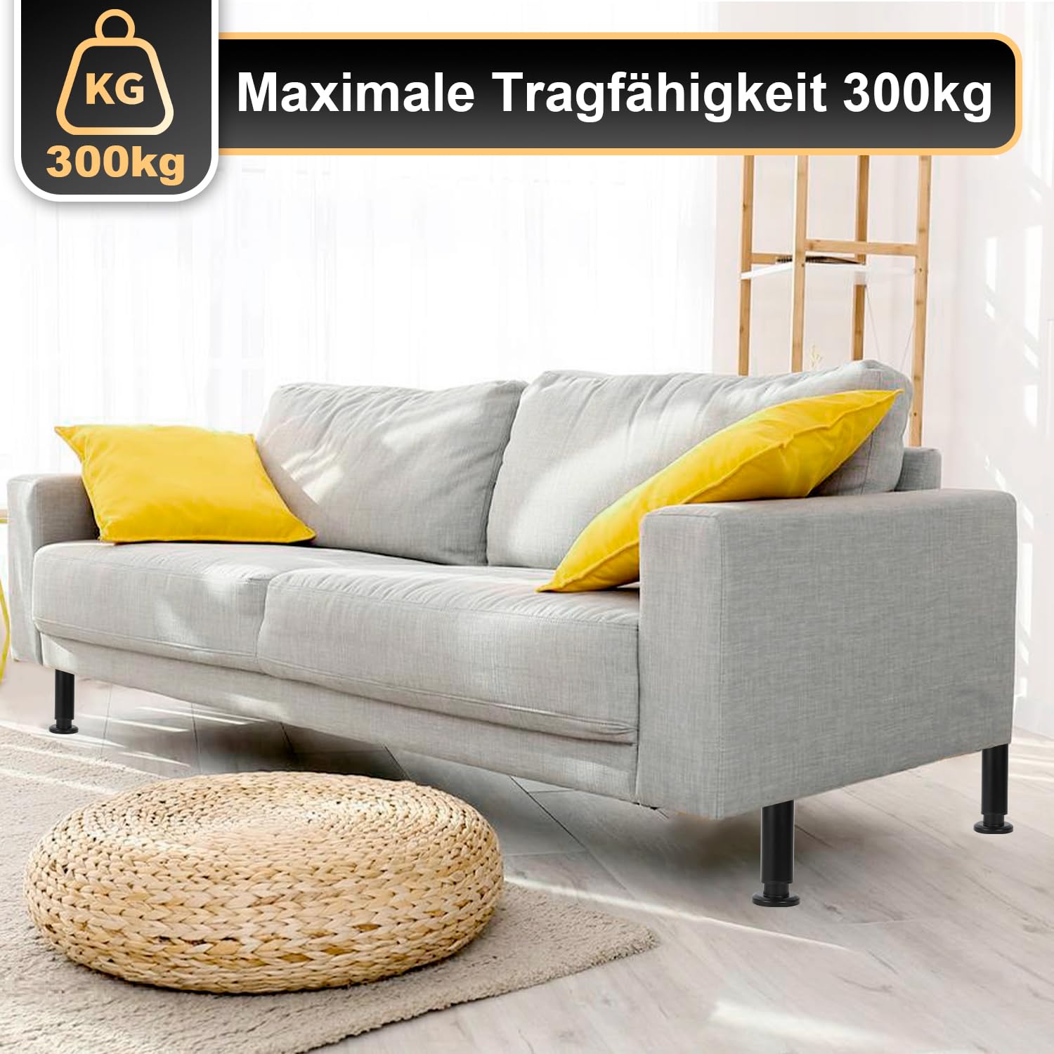 Juego de 8 patas para muebles de acero inoxidable, color negro, 18 – 30 cm, altura regulable, patas para muebles con tornillos, soporta hasta 300 kg, para sofá, muebles, sillas de escritorio
