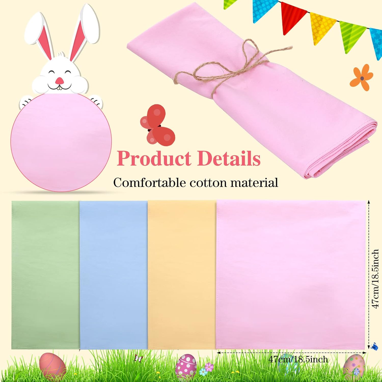Moukeren 12 Pcs Easter Cloth Napkins 18.5 x 18.5 Inch Dinner Napkins Solid Plaid Easter and Spring Fabric Reusable Cotton Kitchen Towels for Holiday(Classic)