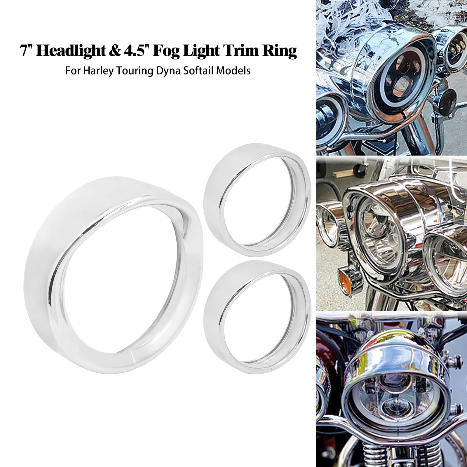 Motorrad 17,8 cm Scheinwerfer-Zierring 11,4 cm Nebelscheinwerfer-Zierring-Set Visier-Stil passend für Harley Touring Road King Street Glide Electra Glide Chrom