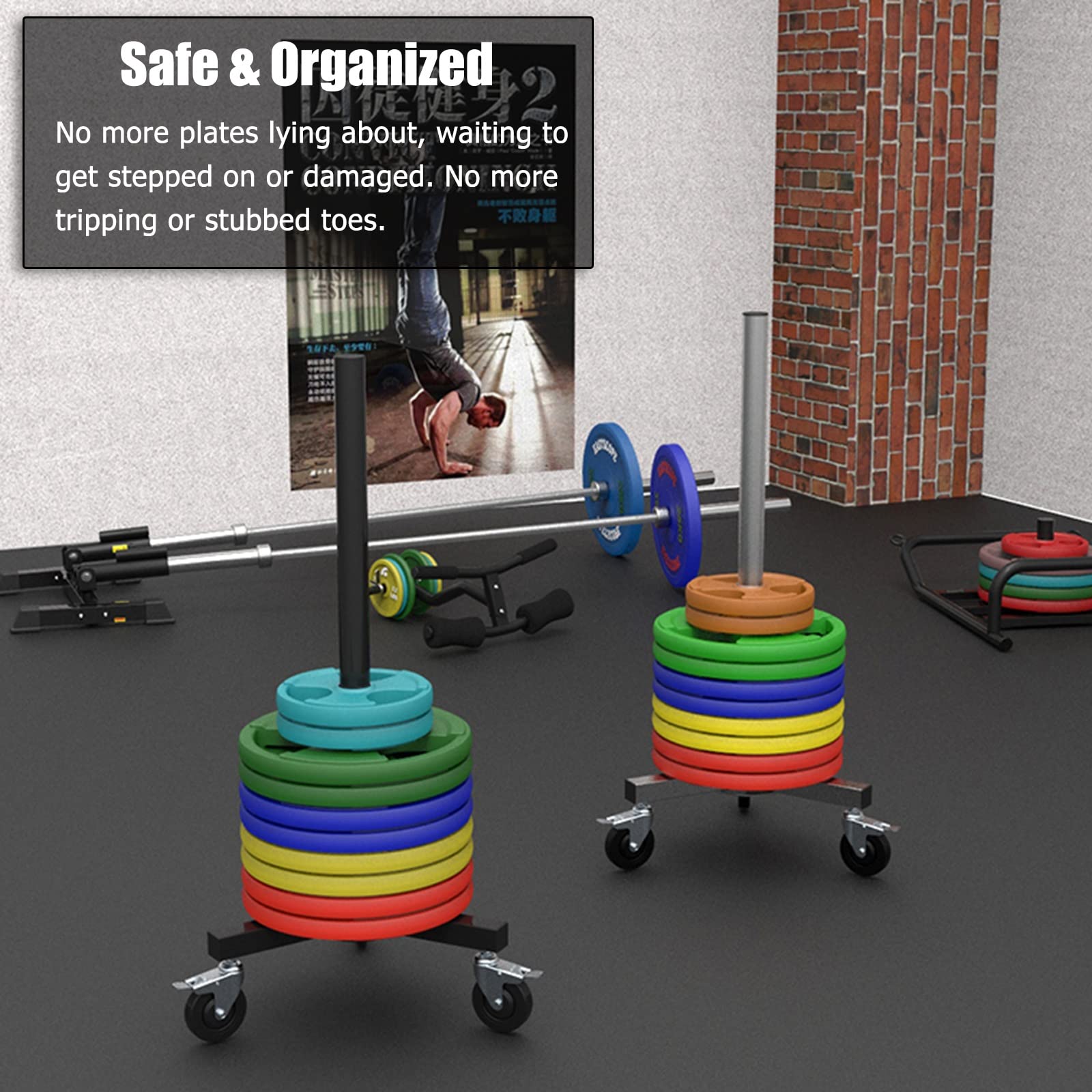 Rastrelliera Pesi, Porta manubri Dischi Nero 50 Mm Peso Portatarga Standard con Ruote, Scaffale Portapiatti Olimpico Verticale da Pavimento, Organizzatore di Palestra Commerciale