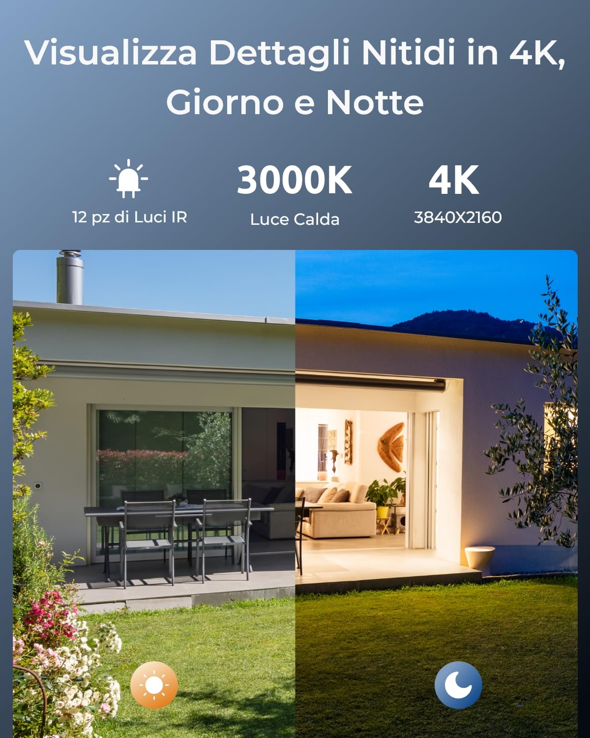 Reolink Sistema di telecamere Wi-Fi 6 PTZ 4K, 4 telecamere WiFi esterne, pan 355° e tilt 50°, tracciamento movimento, rilevamento smart, notturna a colori, NVR Wi-Fi 12 canali HDD 2TB, RLK12-800WPT4
