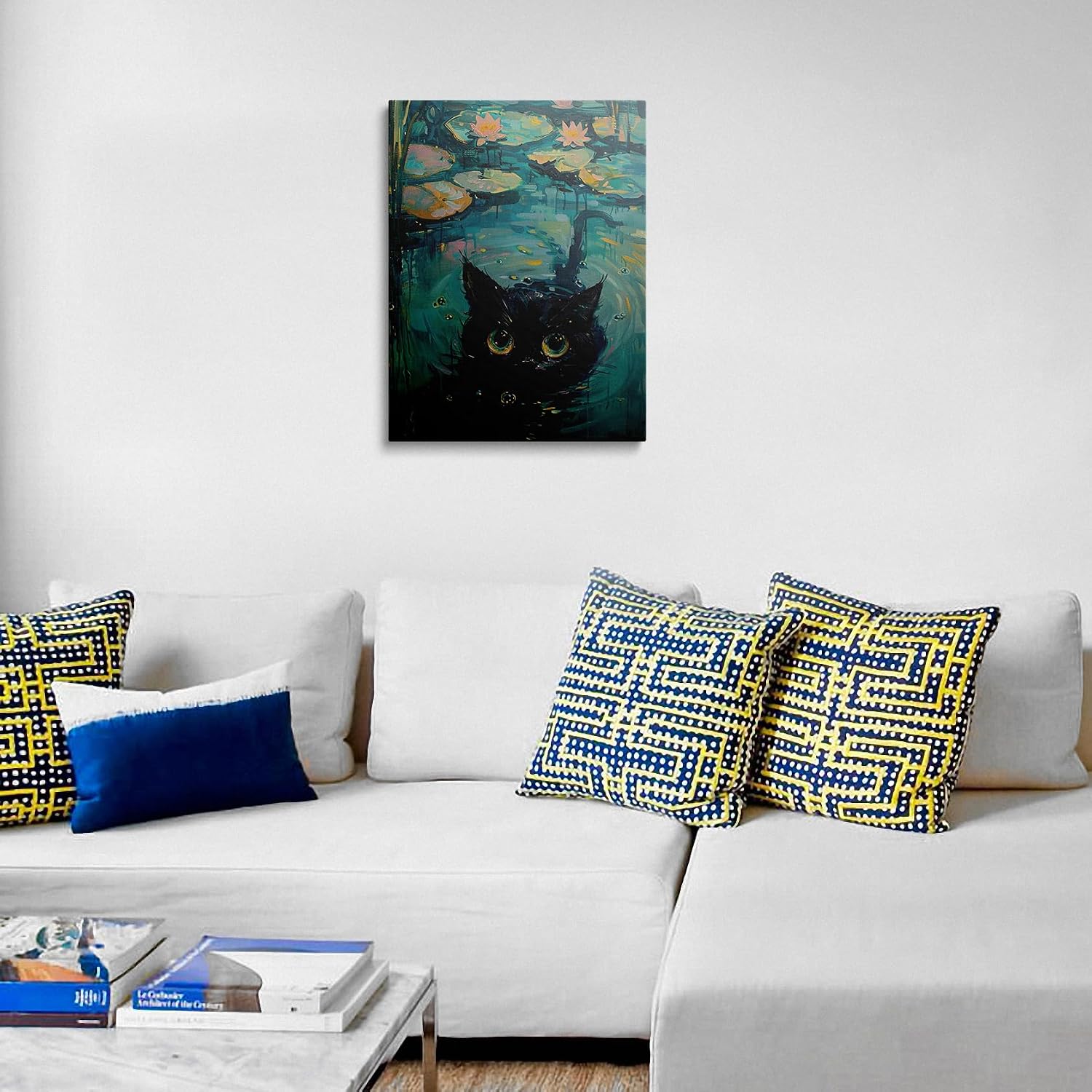 Vintage Cat Canvas Wall Art Framed Artwork Funny Cat Prints Posters Painting Cute Cat Wall Decor For Cat Lovers Home Office Bathroom Living Room Bedroom Kitchen 12x16 Inches