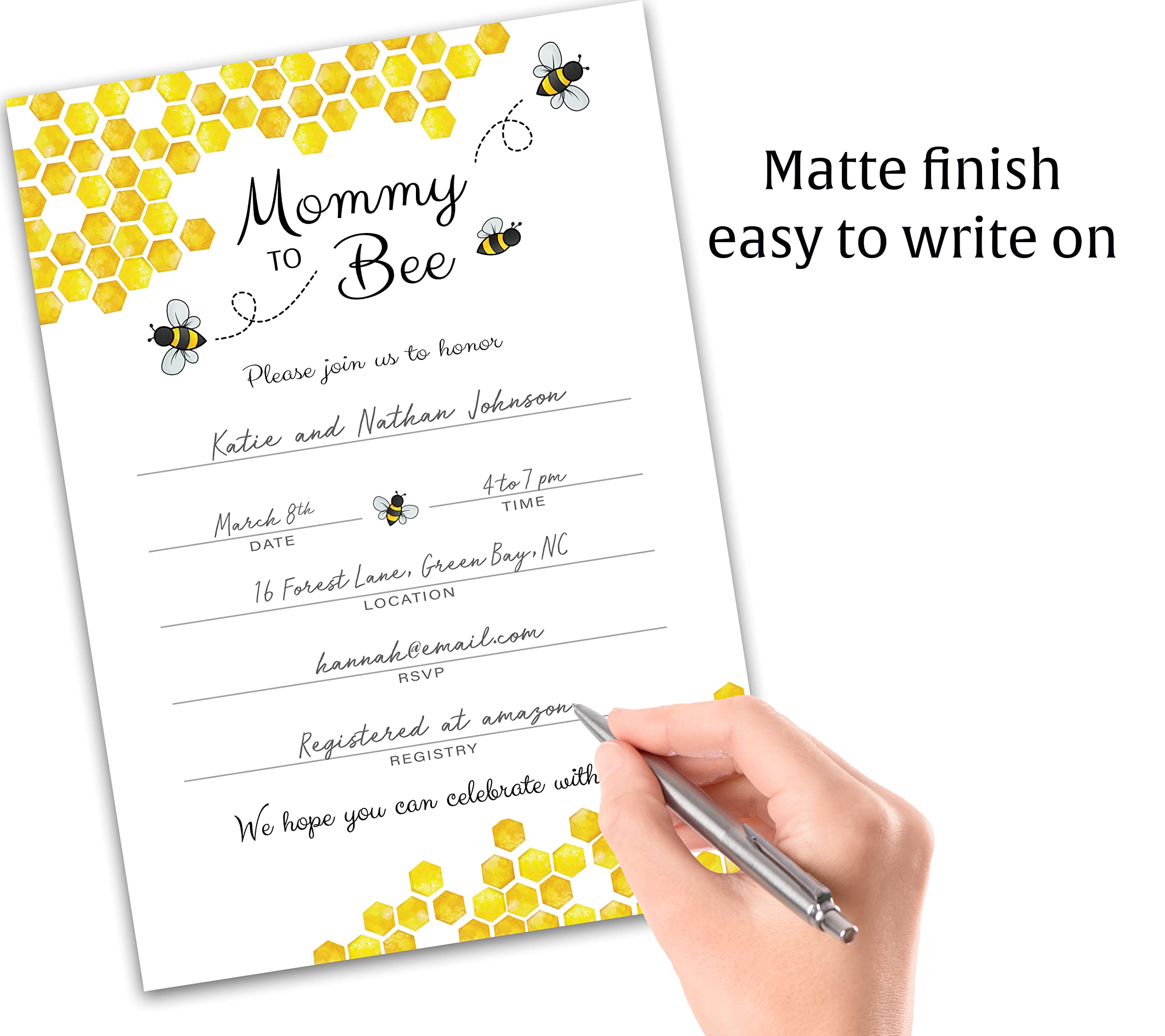 Bumblebee Baby Shower Invitations - Beehive Shape Party Invites, 8 Pack