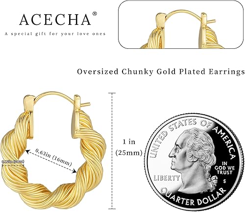 Miniatura 5 de ACECHA Aretes de aro trenzados chapados en oro de 18 quilates para mujer, cuentas redondas gruesas, hipoalergénicos, minimalistas, regalos de