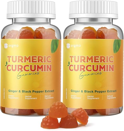 ORGMO Gomitas de curcumina de cúrcuma con pimienta negra y jengibre I, suplemento de cúrcuma y jengibre para apoyo inmunológico, piel saludable y
