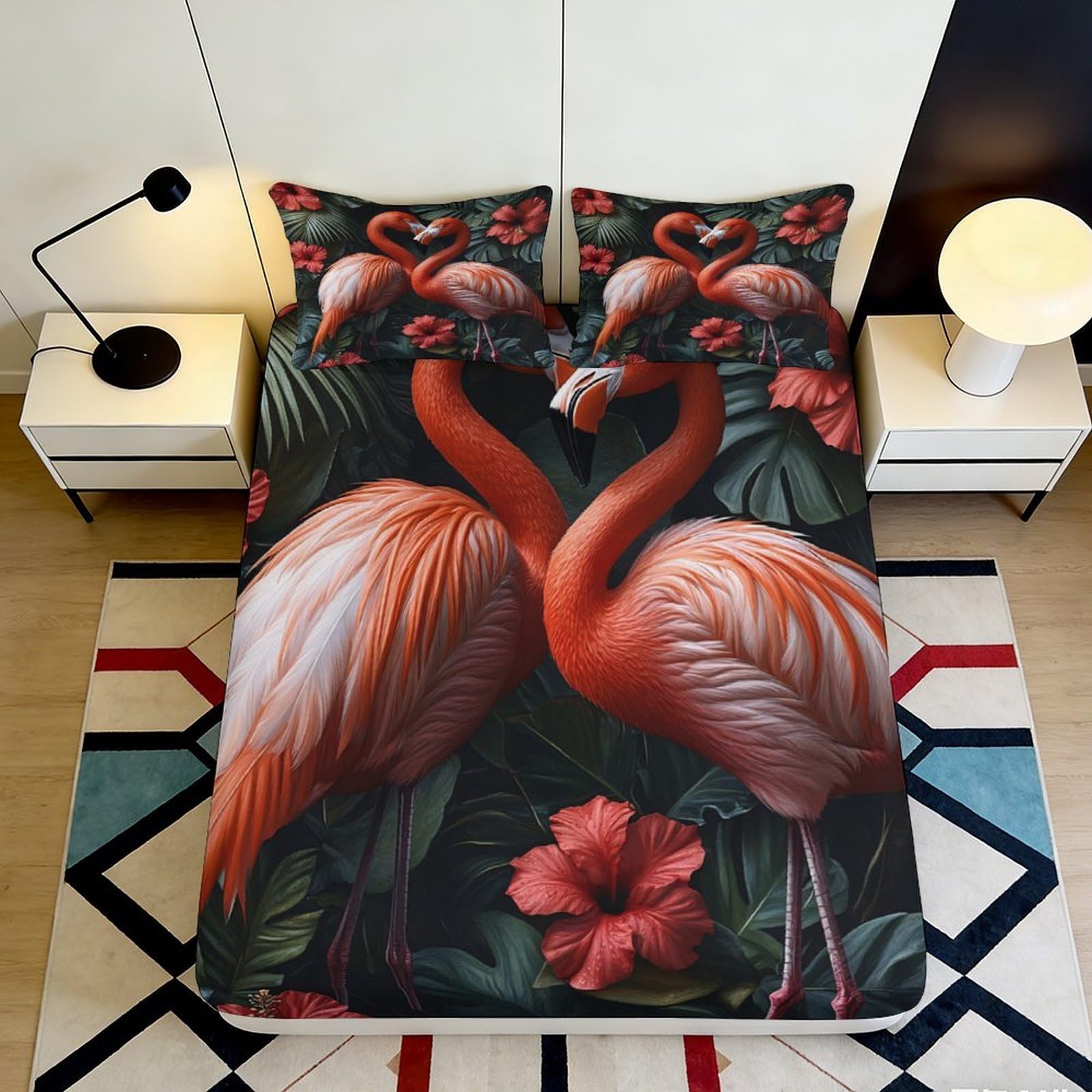 3D Printed Flamingo Botanical Fitted Sheet Microfiber Soft Bedroom Decor Tropical Flower Mattress Cover 90x200x25cm