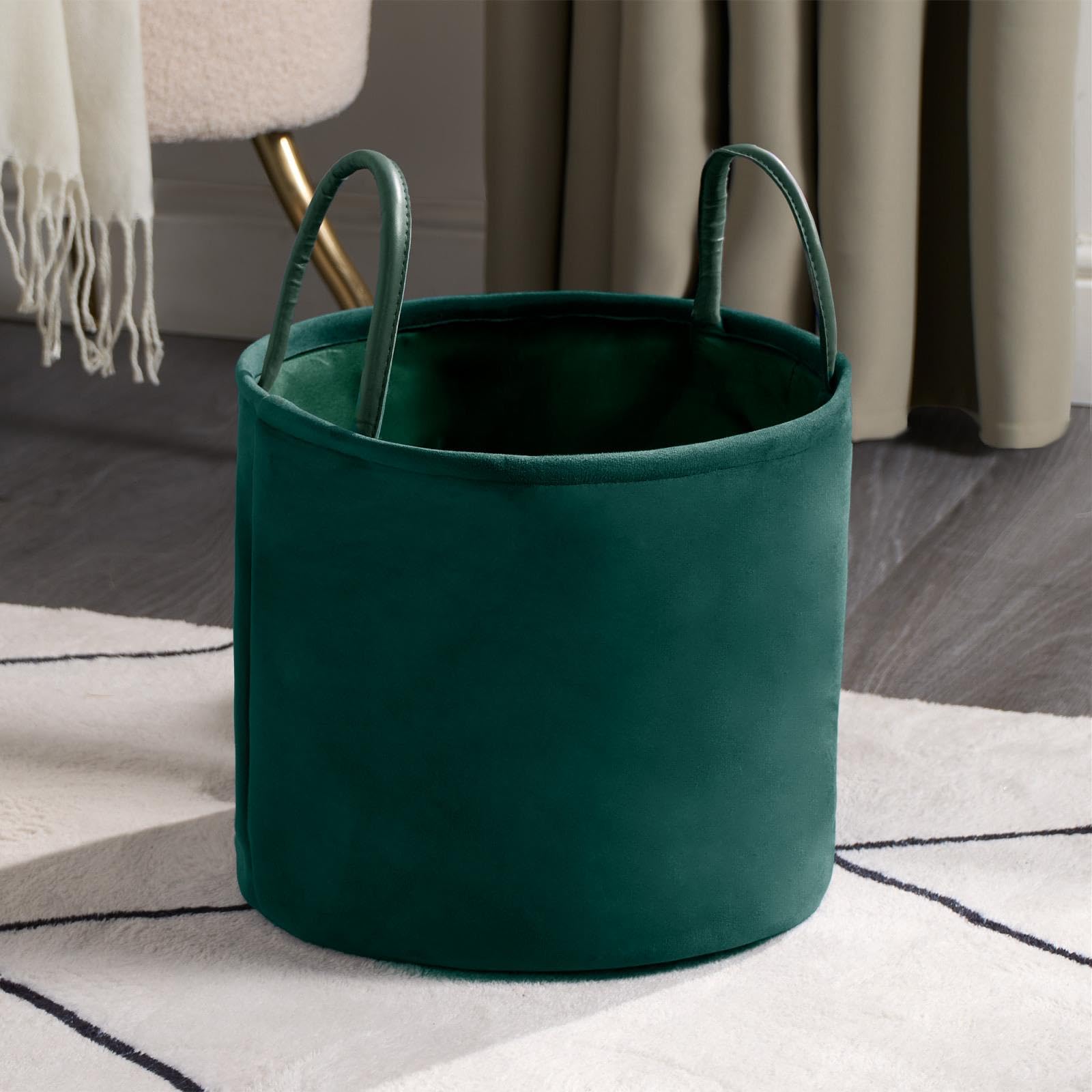 OHS Velvet Storage Basket Clothes Toys Organiser Dark Green