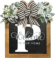 Vista 21 de Letrero de bienvenida personalizado de apellido de 16 pulgadas, coronas de puerta para puerta delantera exterior, corona de primavera
