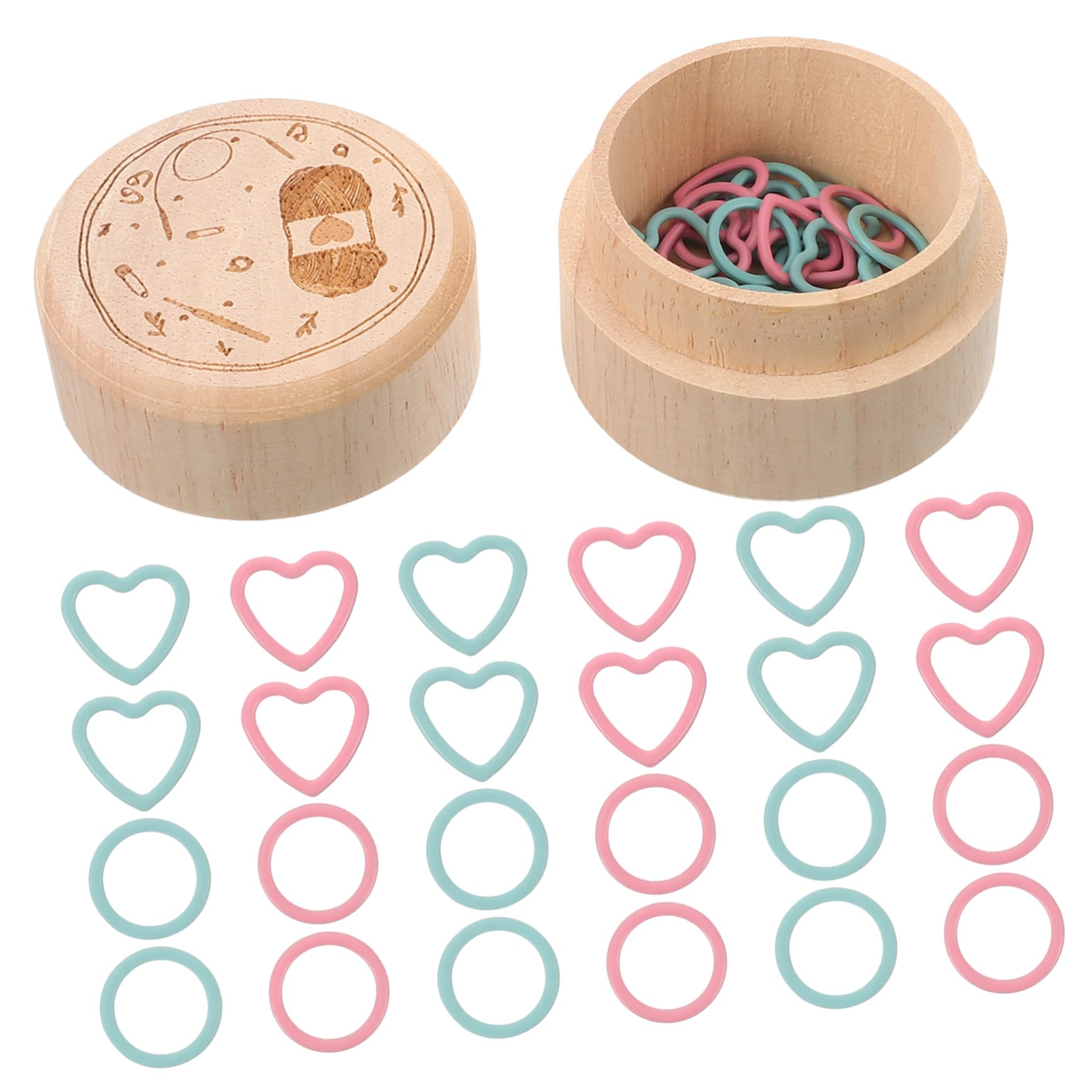 Tofficu 5ensembles Marqueurs De Points Bois Ronds Sculptés Accessoires De Tricot Pratiques avec Boîte De Rangement Forme De Cœur Décoration Artisanale pour Vos Projets De Tricot Et