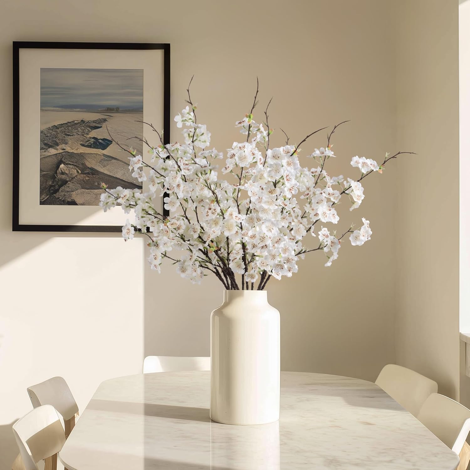 Artificial Cherry Blossom Branches 27.6In Silk Cherry Blossom Branches Long Stem Artificial Flowers for Tall Vase, for Home Decor, Spring Decor,Weddings Decor, Party&Festival Gifts 12PCS,White