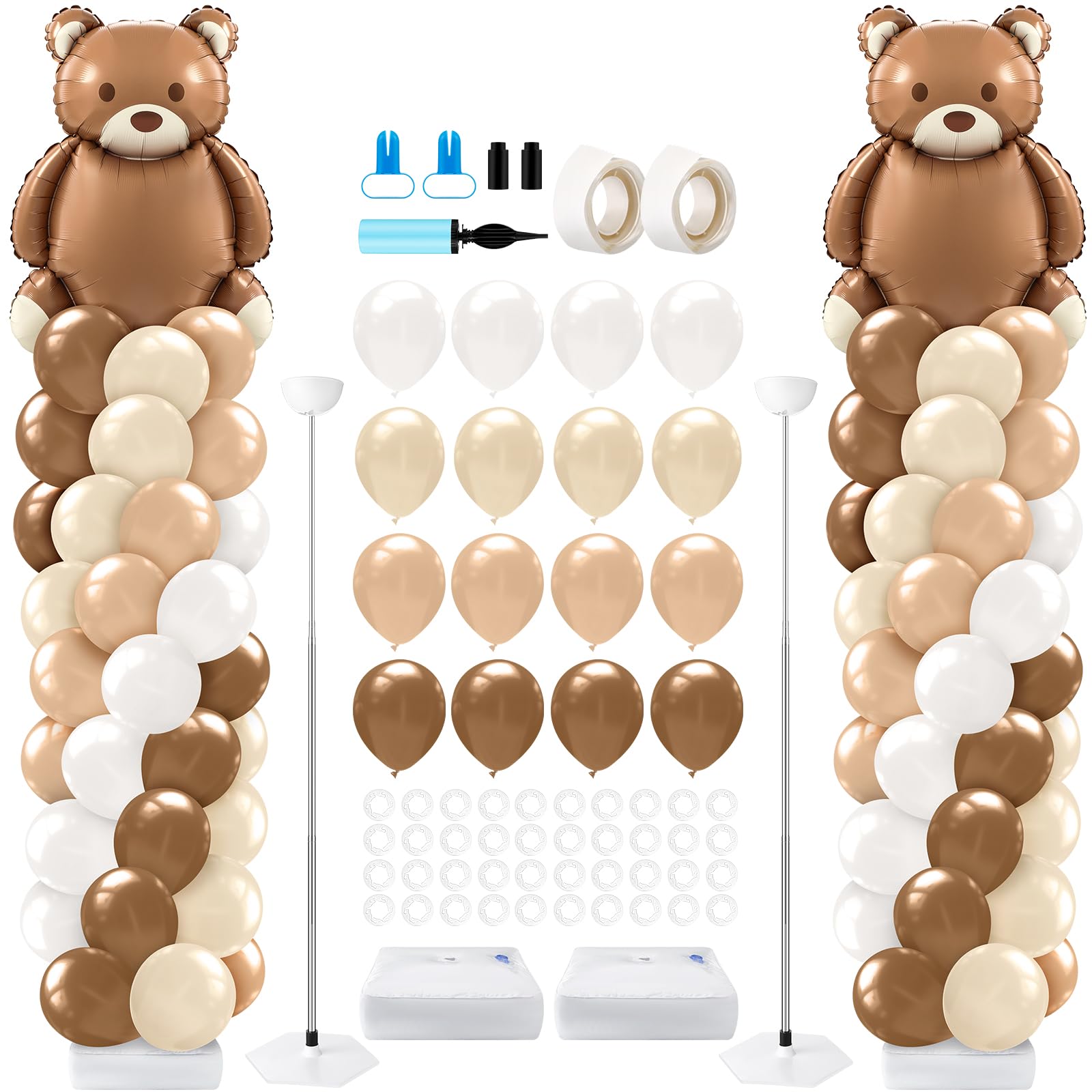 Kasyat Set di 2 set di supporti neutri per palloncini a forma di orso, decorazioni per baby shower con palloncini marroni, beige, nude, marrone chiaro, per baby shower, rivelazione di genere