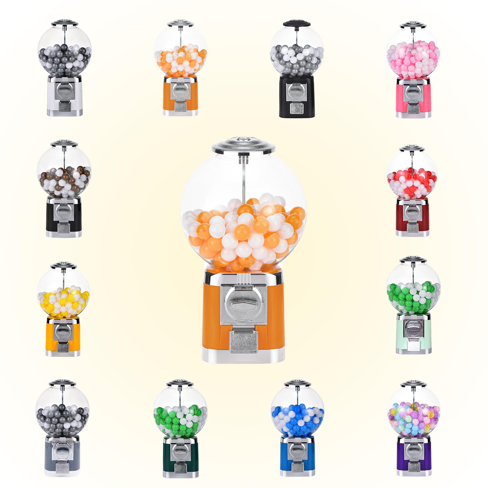 Distributeur Automatique de Capsules, Distributeur de Bonbons Classique, Gumball avec 100 Balles, Rangement de Capsules de Café pour la Maison et Les Magasins de Jeux Orange