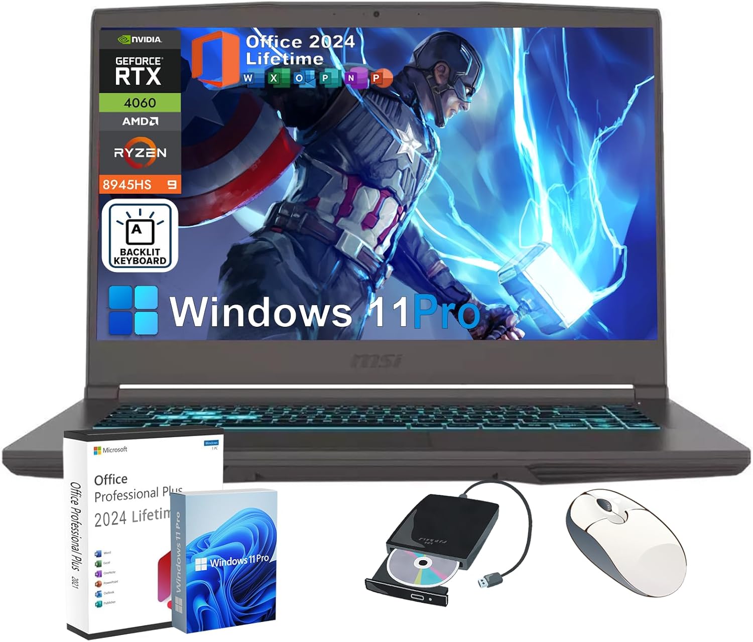 msi Thin A15 AI Gaming Laptop – 144Hz IPS FHD • AMD Ryzen 9 8945HS • GeForce RTX 4060 GDDR6 8GB • AI Engine • Wi-Fi 6E • FHD Webcam Windows 11 Pro w/DVD Drive & Office Lifetime(64GB DDR5, 2TB SSD)
