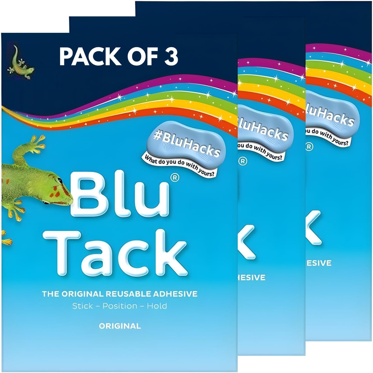 Bostik Blu Tack Original Reusable Adhesive Pack Home Office DIY Use BluHacks Smart Adhesives Alternative to Pins & Tape (3 Pack)