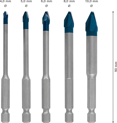 Miniatura 3 de Bosch 5X Expert HEX-9 - Juego de brocas de cerámica dura (para baldosas duras, baldosas blandas, Ø 0.157-0.394 in, taladro de impacto