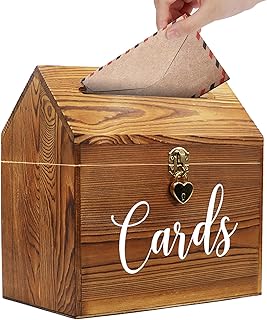 Card Box Wedding Card Box for Reception, Vintage Large Wedding Gift Card Holder Box with Heart Lock, Big Wedding Card Envelope Holder Box with Lid Wood Card Box for Wedding Party