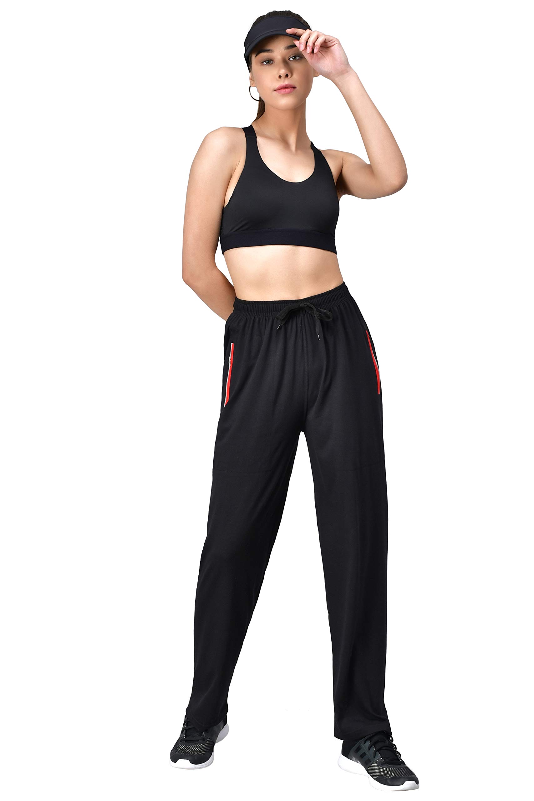fflirtygo Women's Cotton Track Pants, Joggers for Women, Women�s Leisure Wear, Night Wear Pajama, Black with Zip Pockets�for Sports Gym Athletic Training Workout-picture-36