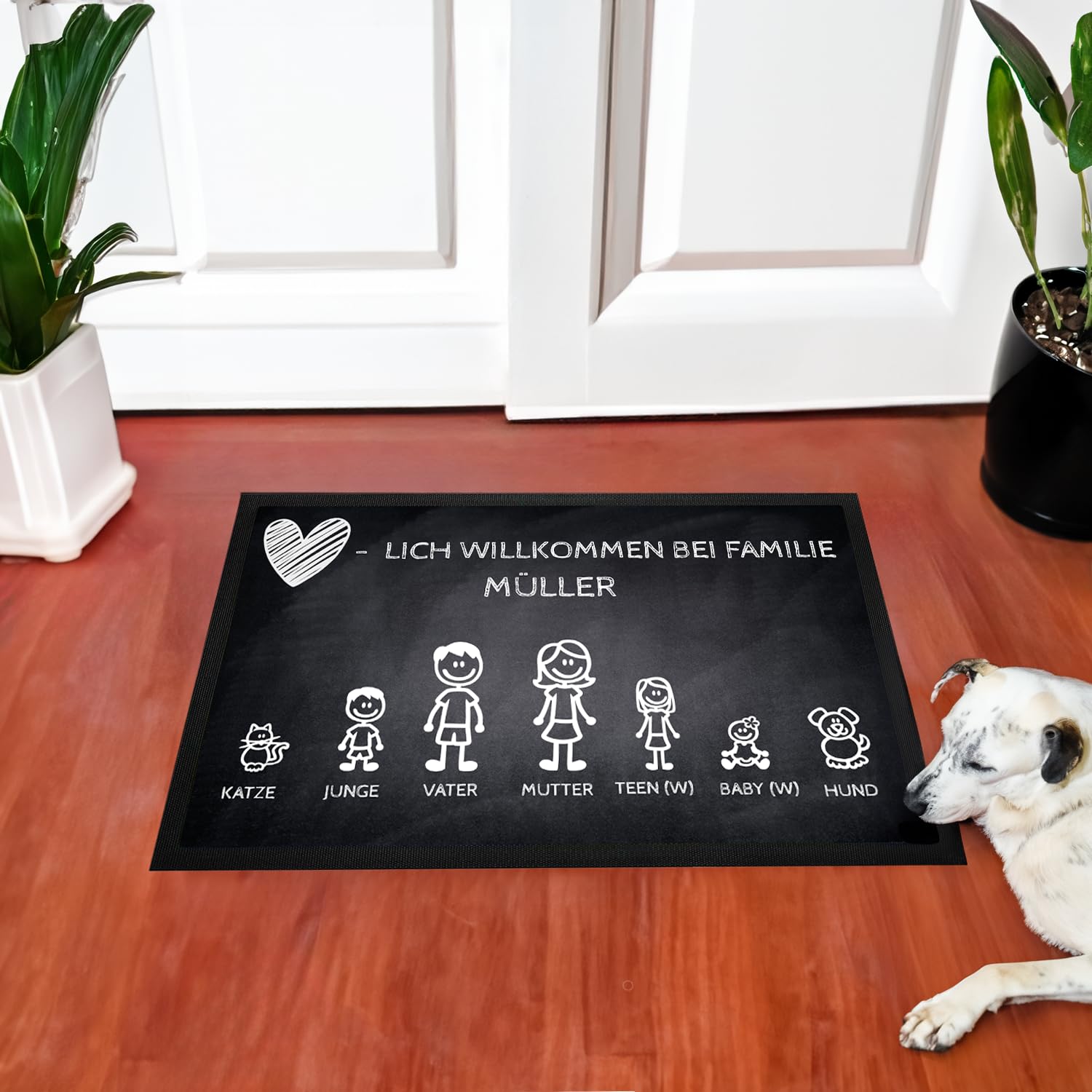 Fußmatte personalisiert - Türmatte für Familie mit Hund, 50 x 75 cm