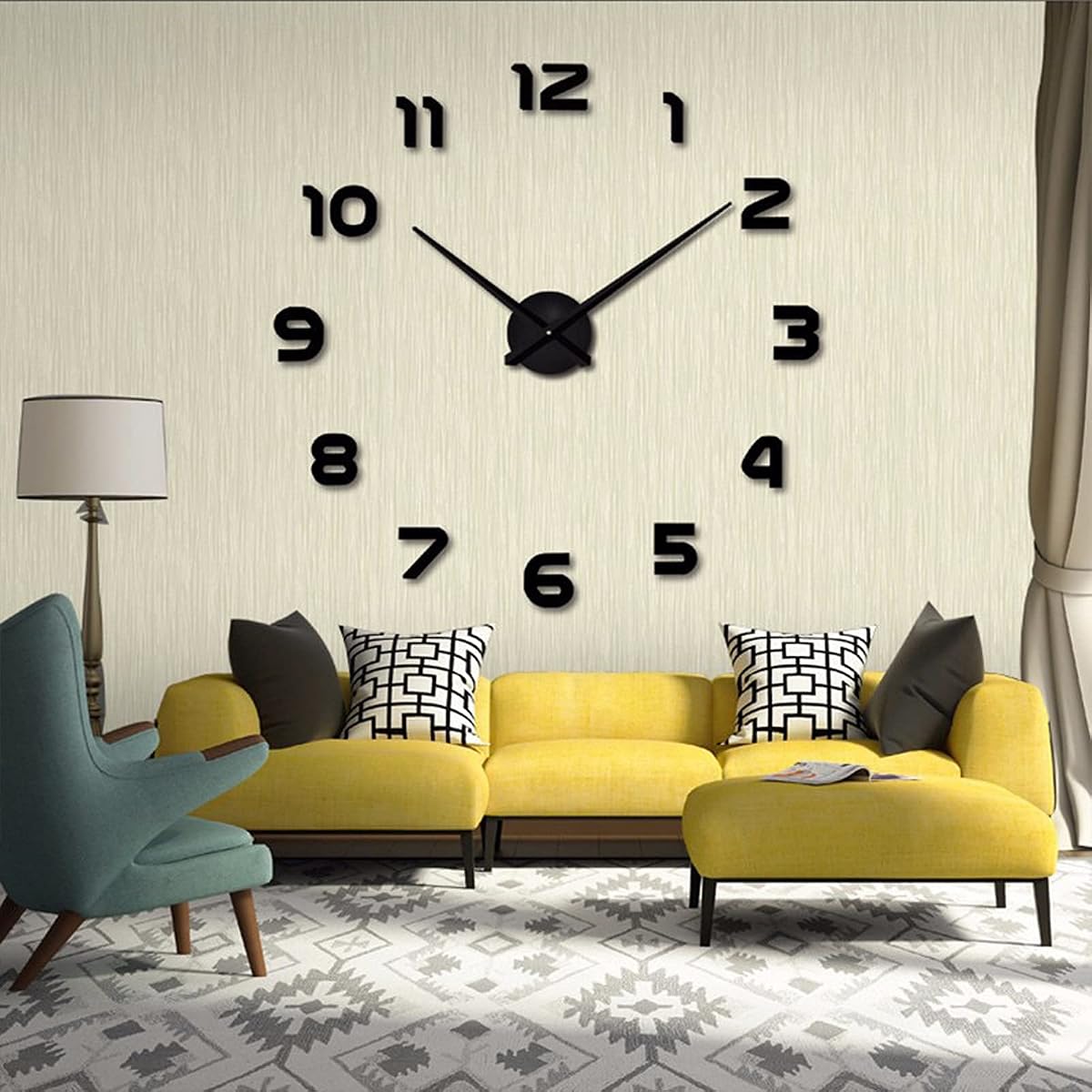 Reloj de pared 3D DIY con números arábigos, reloj sin marco, superficie de espejo, pegatina de pared, decoración del hogar para sala de estar, dormitorio (sin incluir batería), apto para (19-27 pulgadas, negro)