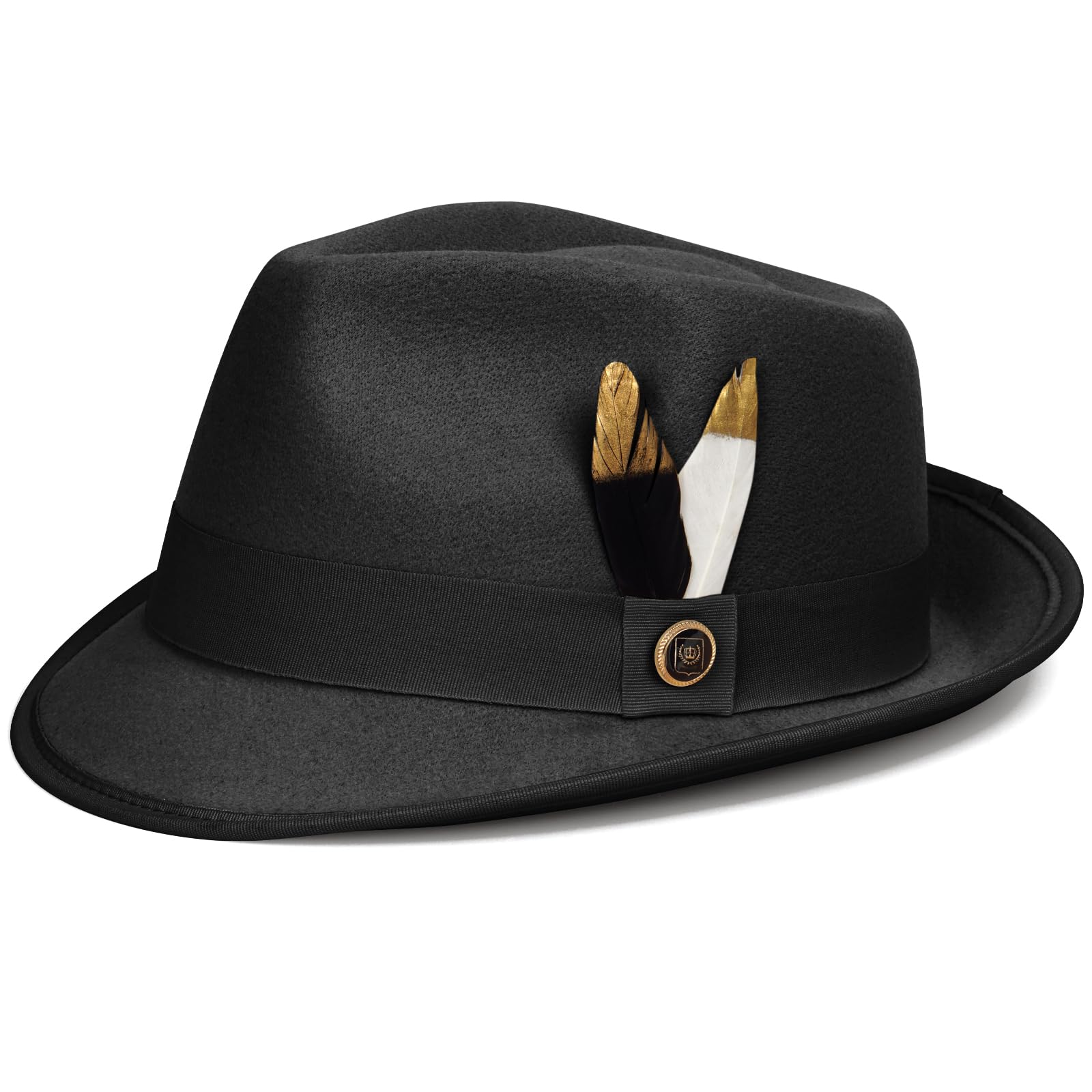 Fedora Hats for Men & Women Short Brim Felt hat Trilby Fedora with Feather Panama Dress Hat