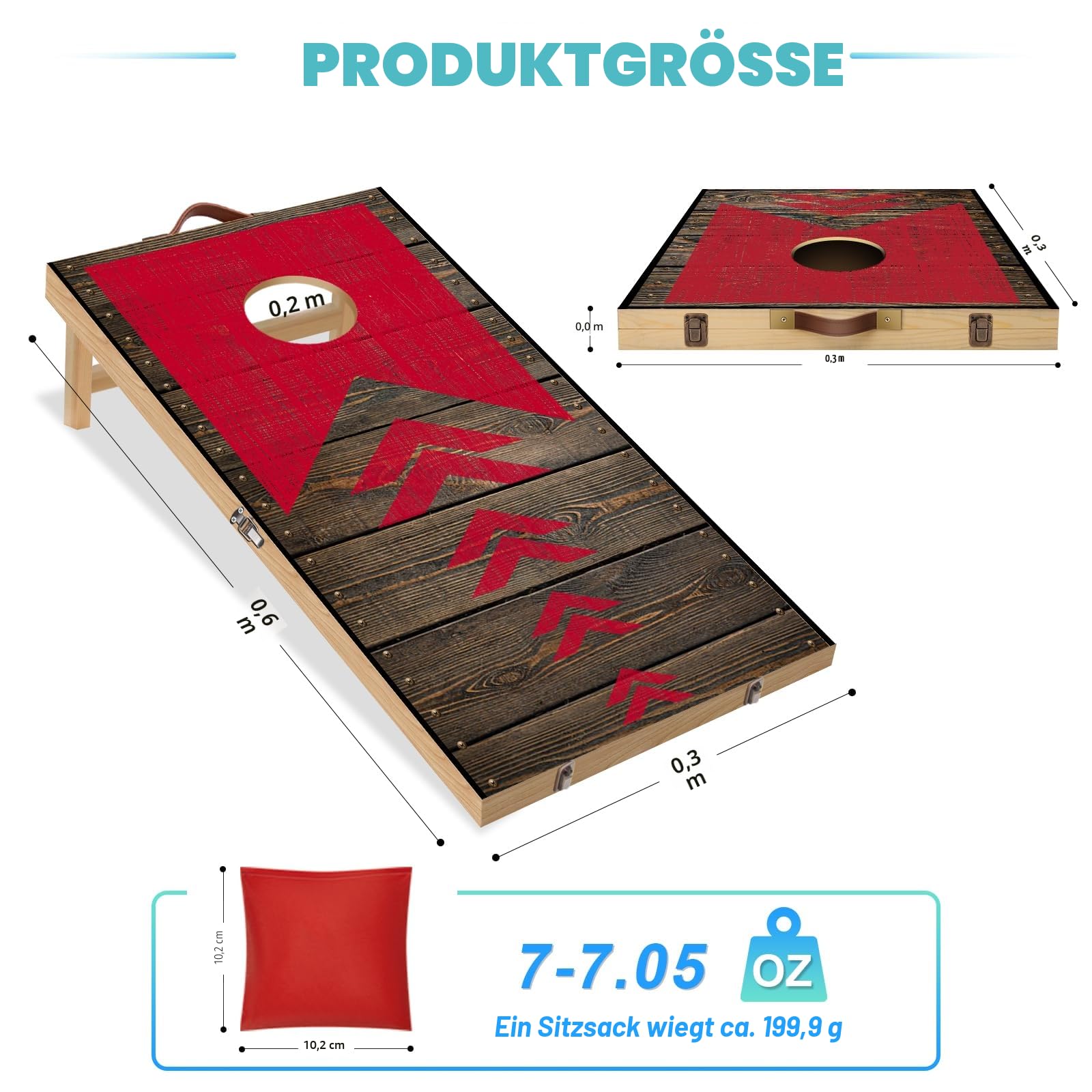 NZQXJXZ Holz Cornhole Set Outdoor 2 in 1 Cornhole Spiel mit 8 Sitzsäcken & Tragetasche