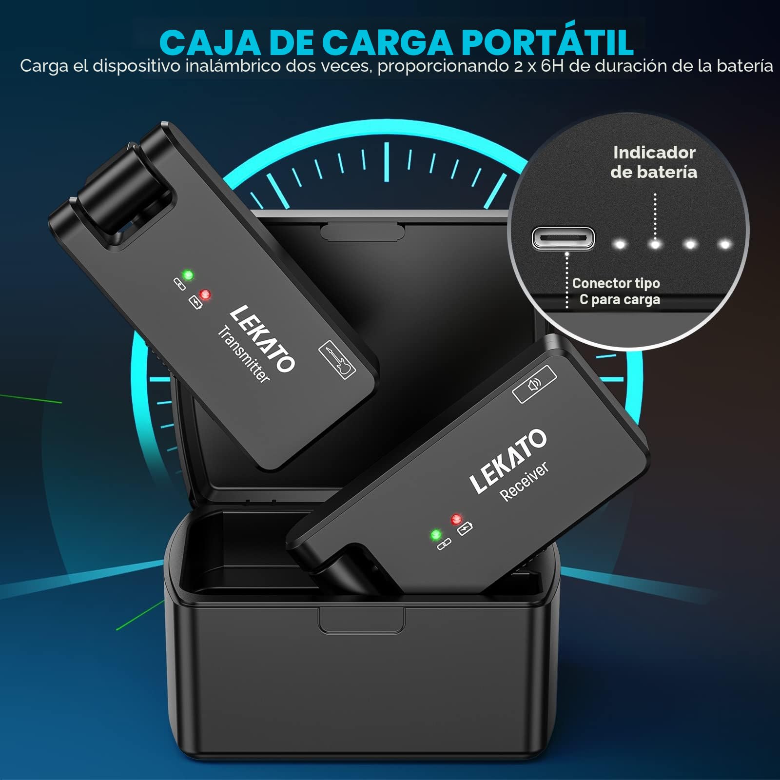 LEKATO Sistema inalámbrico de guitarra con caja de carga 2.4GHz Transmisor de guitarra inalámbrico Receptor Cable de guitarra inalámbrico Bajo Sistema de guitarra