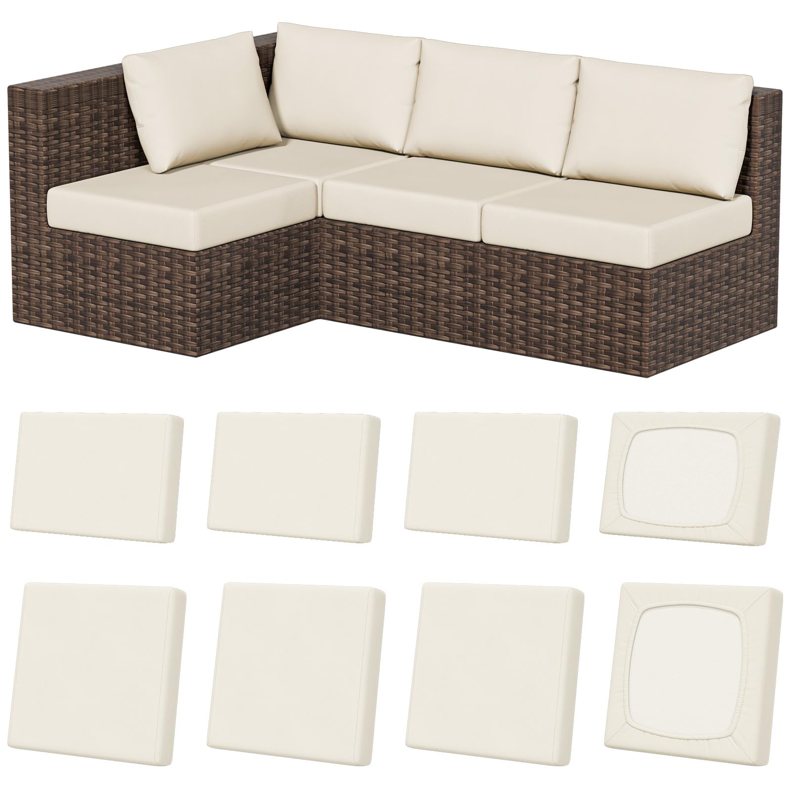 Photo 1 of 8Pcs Outdoor Cushion Covers, Stretch Patio Furniture Couch Chair Slipcovers