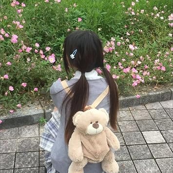 Cute Fuzzy Bear Backpack Stuffed Animal Backpack Kawaii Bunny Backpacks Fluffy Shoulder Bag Casual Daypack for Girls (Khaki)
