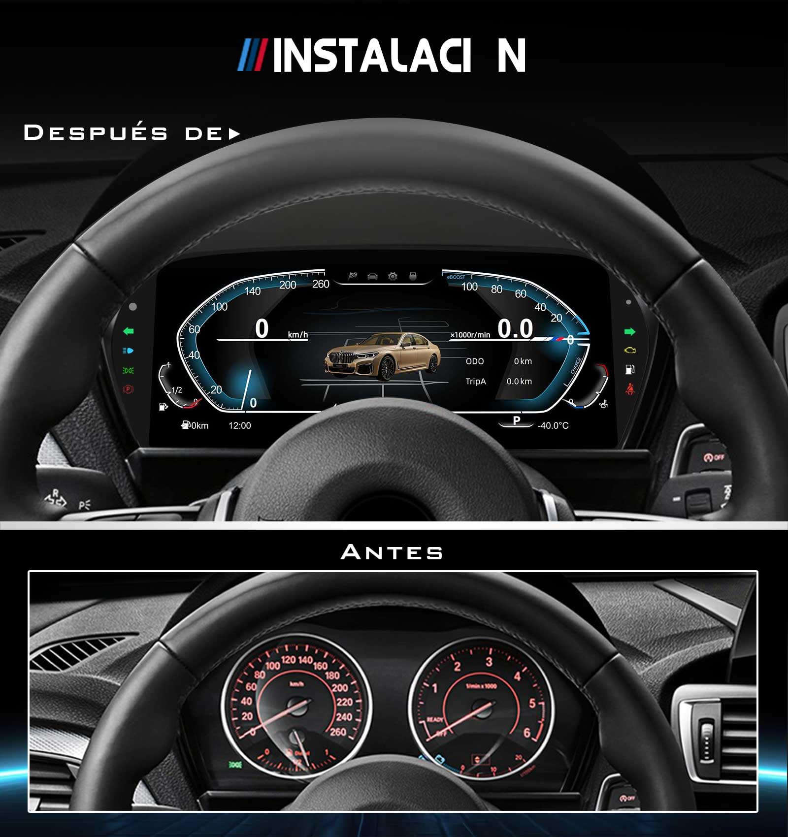 10" HD LCD Cuadro de Instrumentos Digital Pantalla para BMW Serie 1 F20/F50, Serie 2 F22/F45, X1 F48/F49, X2 F39, Digital Instrument Cluster, Velocímetro Digital, 5 UI, Plug & Play, Control Volante