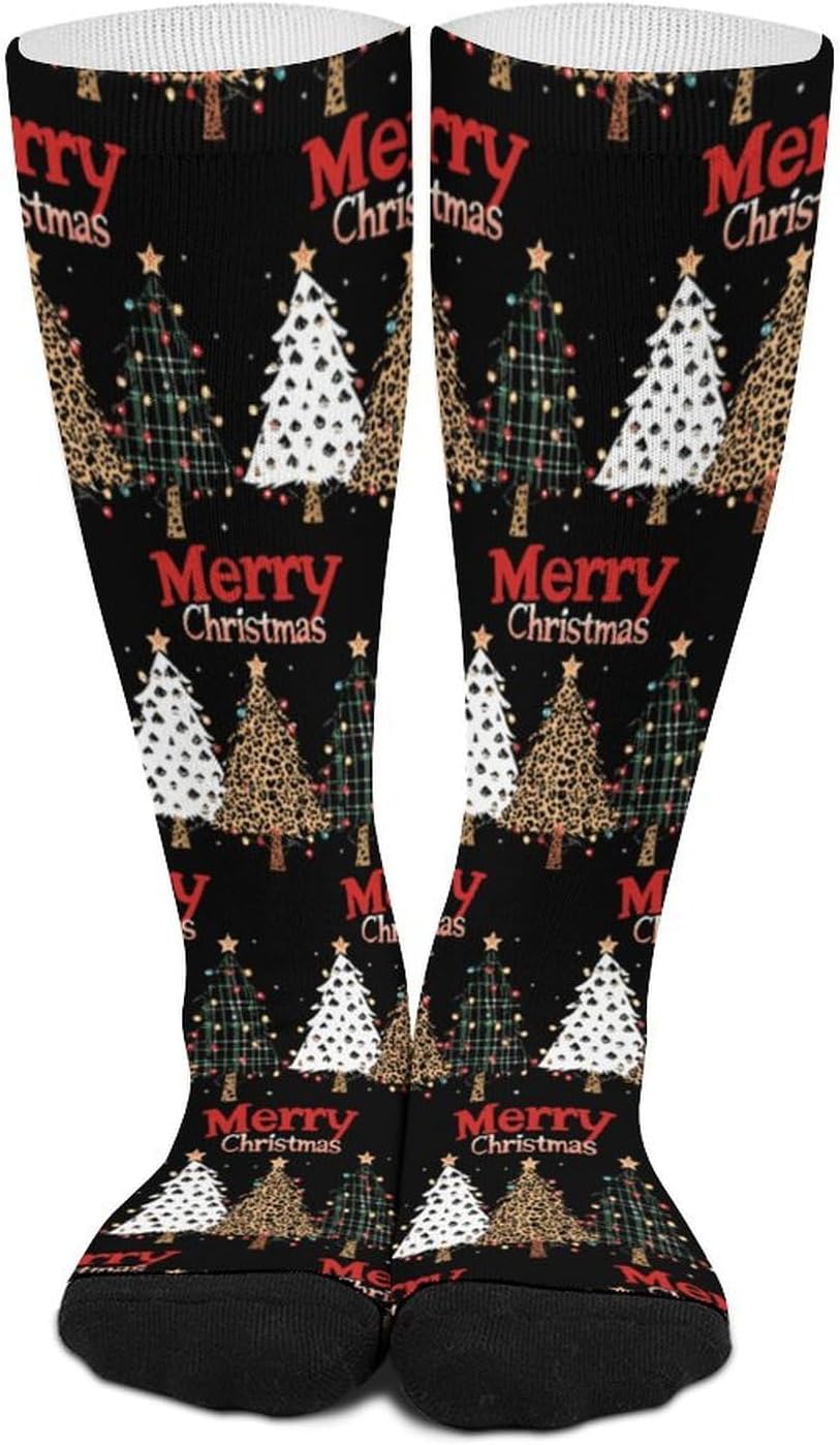 Merry Christmas Knee High Socks Athletic Long Stockings Sport Casual Crew Tube Sock Boot 46cm