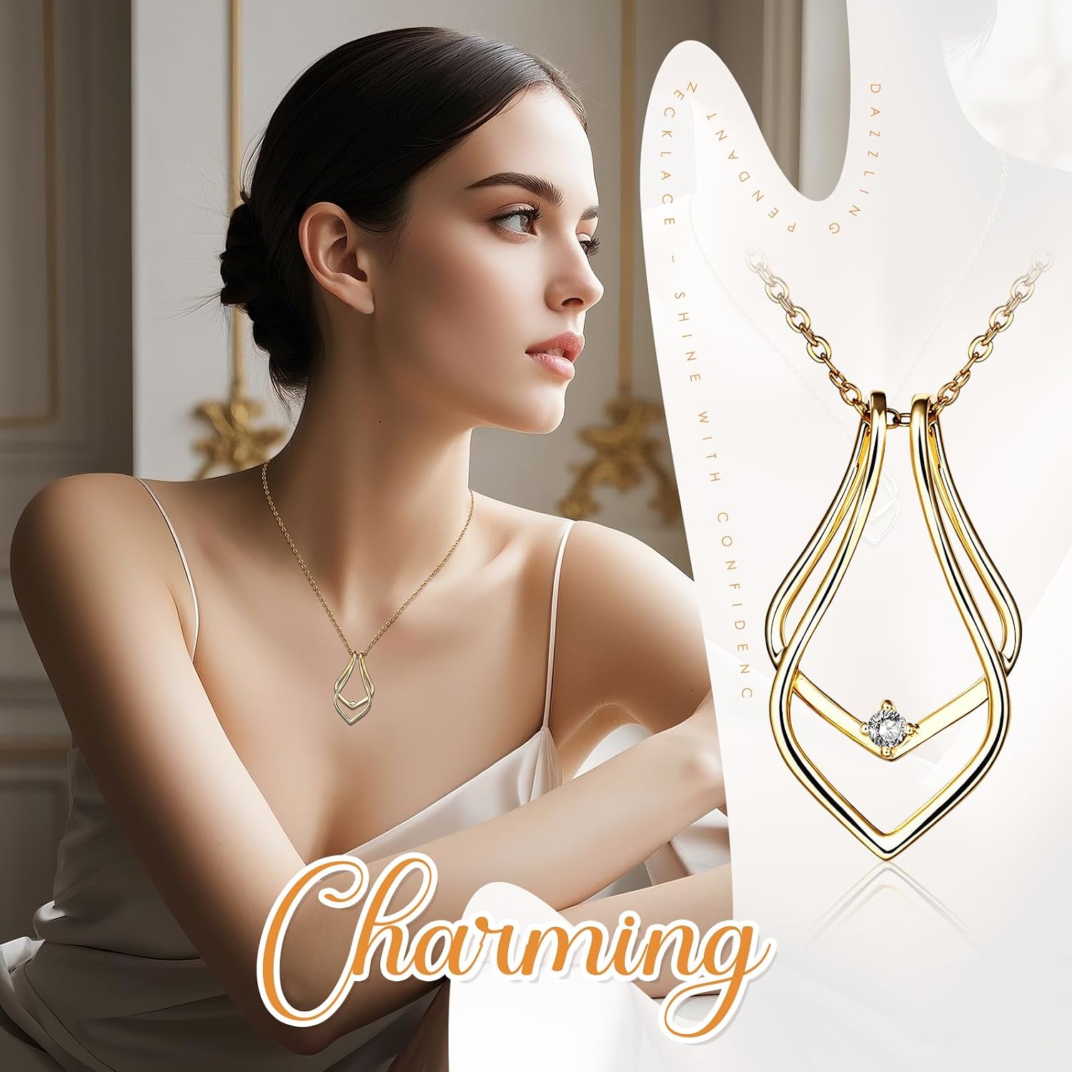 Cupimatch Women Ring Holder Necklace: Ladies Silver Geometric Waterdrop Stainless Steel Pendant for Wedding Engagement Rings Gift for Nurses Doctors image 4