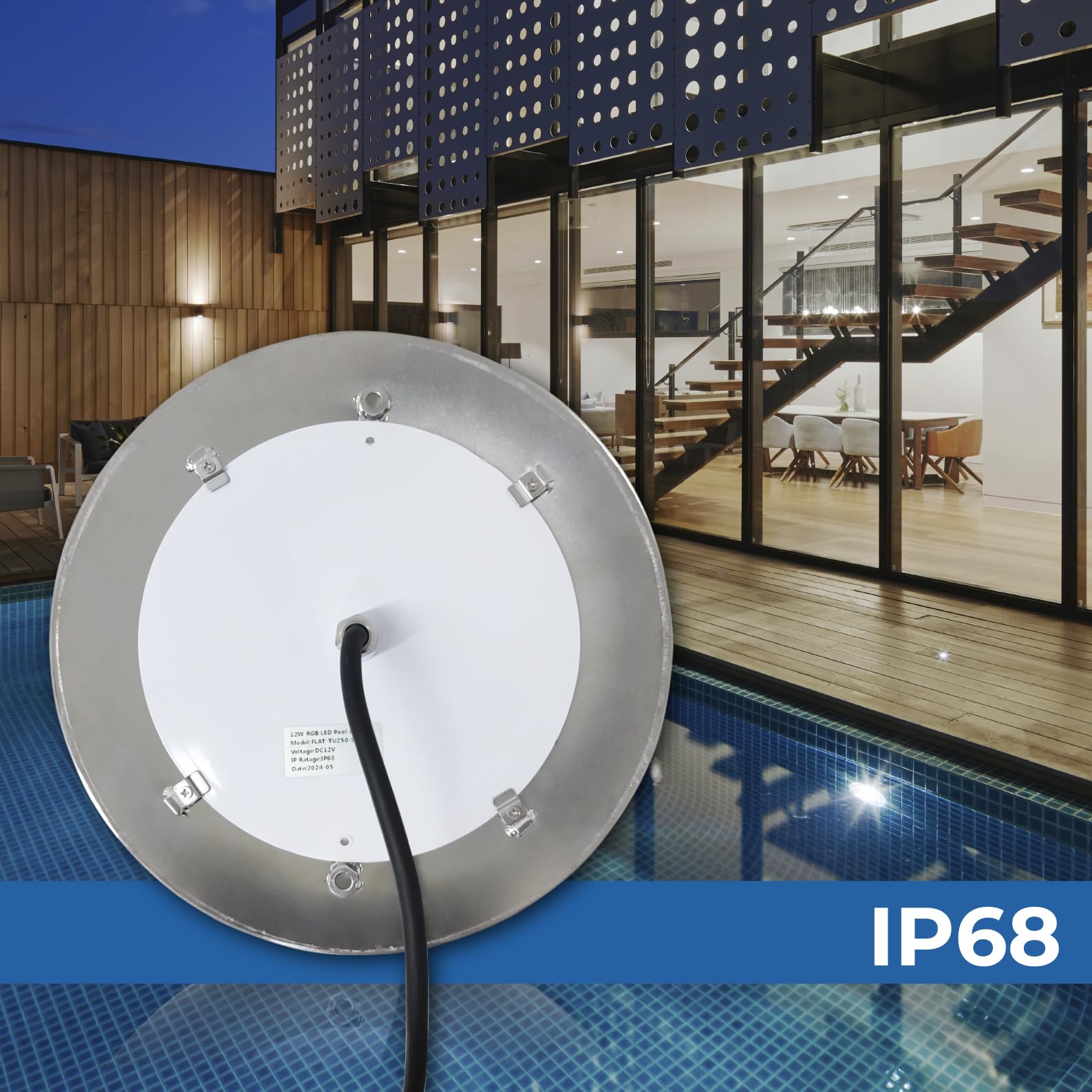 LED ATOMANT Lote de 2 Focos de Piscina LED 12W RGB Impermeable IP68, Ø25cm, Acero Inoxidable, Montaje en Superficie, con Transformador AC 220V/12V DC y Mando a distancia Control Remoto, APP Bluetooth